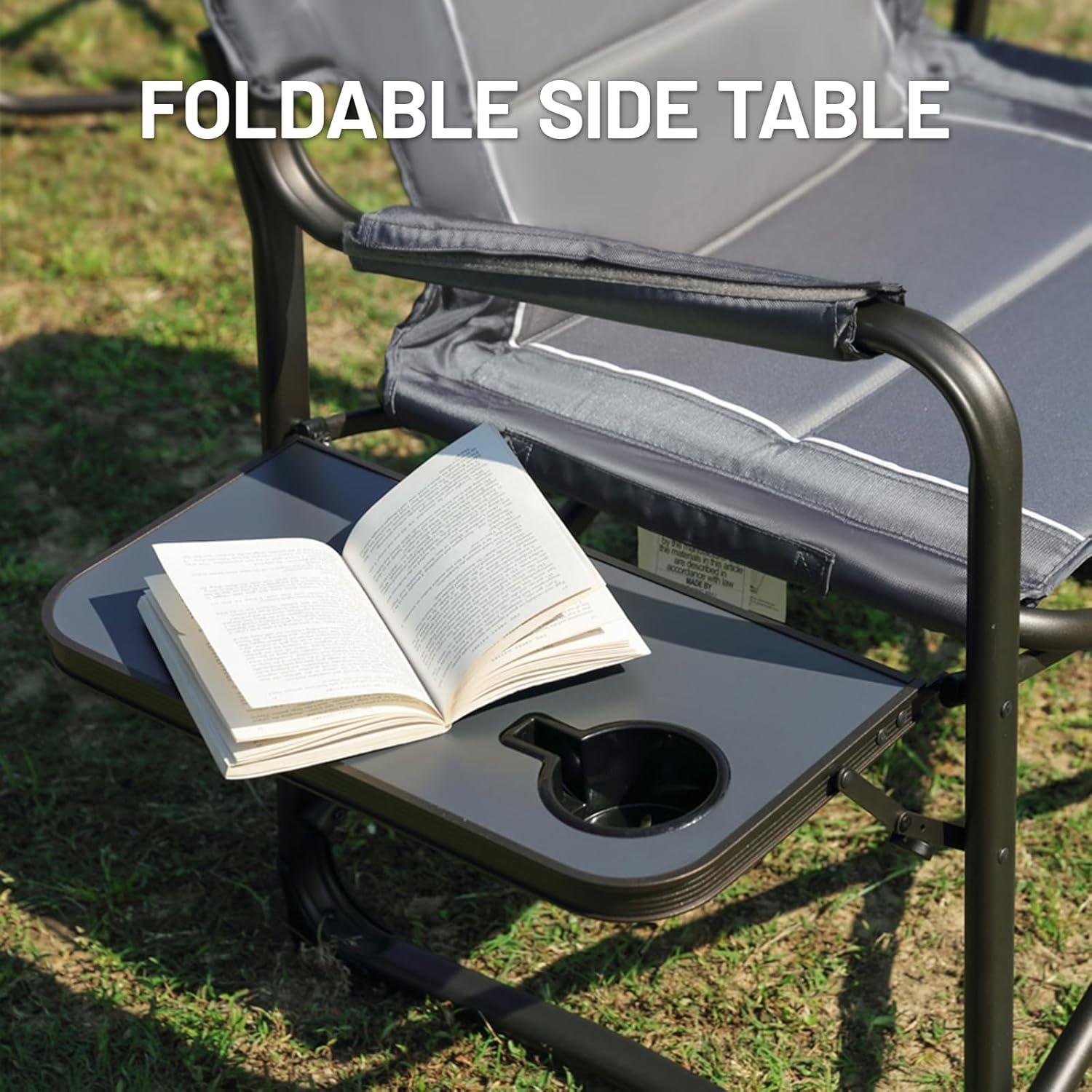 imageTIMBER RIDGE Lightweight Camping Chair Portable Laurel Directors Chair with Foldable Side Table Cooler Bag ampamp Mesh Pocket Compact Outdoor Folding Lawn Chair Supports 300lbs GreyGrey