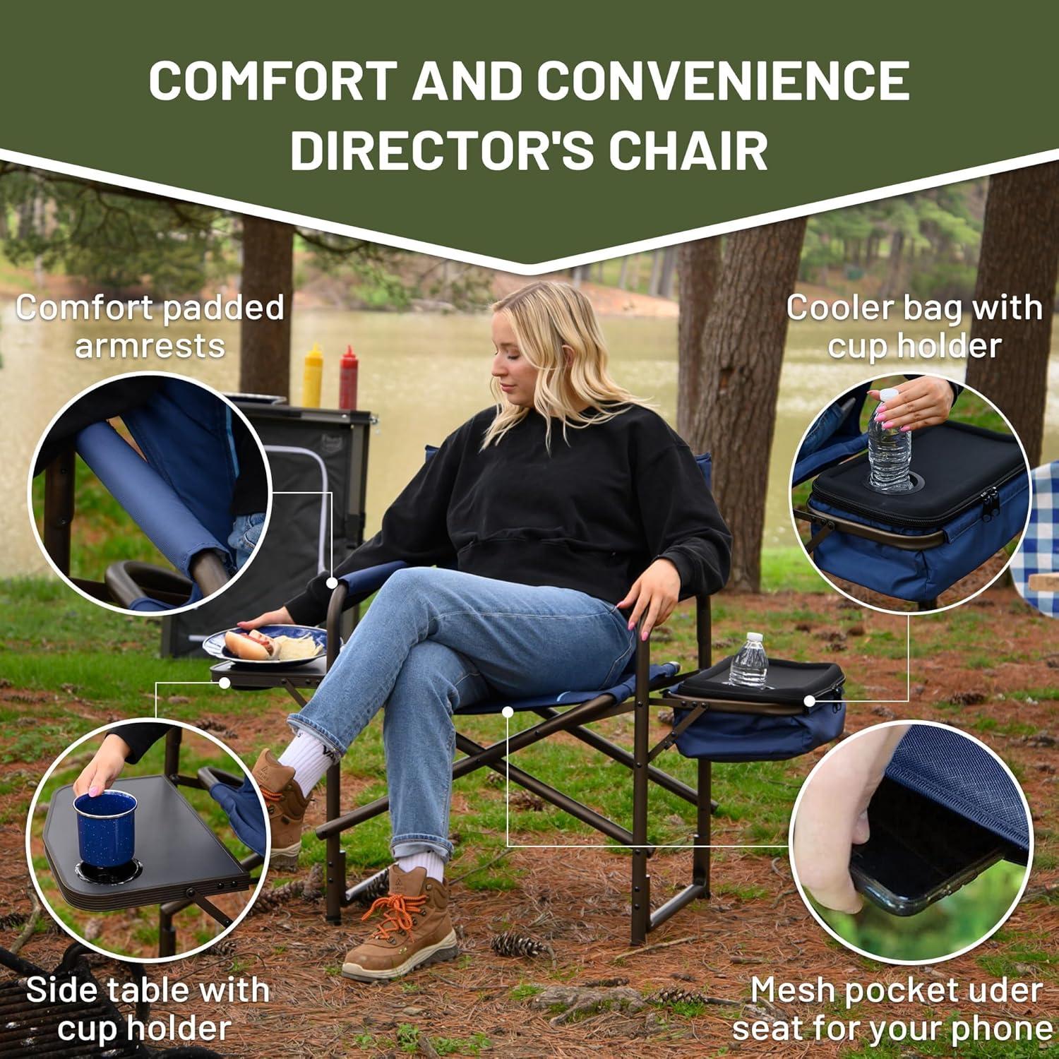 imageTIMBER RIDGE Lightweight Camping Chair Portable Laurel Directors Chair with Foldable Side Table Cooler Bag ampamp Mesh Pocket Compact Outdoor Folding Lawn Chair Supports 300lbs GreyBlue