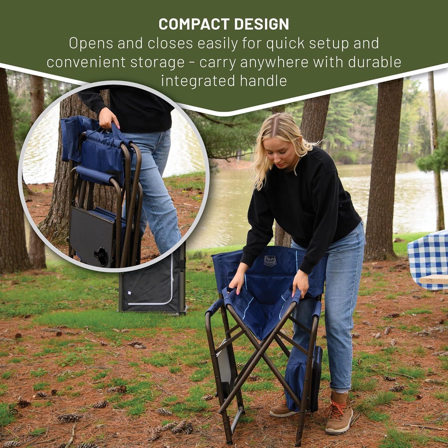 imageTIMBER RIDGE Lightweight Camping Chair Portable Laurel Directors Chair with Foldable Side Table Cooler Bag ampamp Mesh Pocket Compact Outdoor Folding Lawn Chair Supports 300lbs GreyBlue