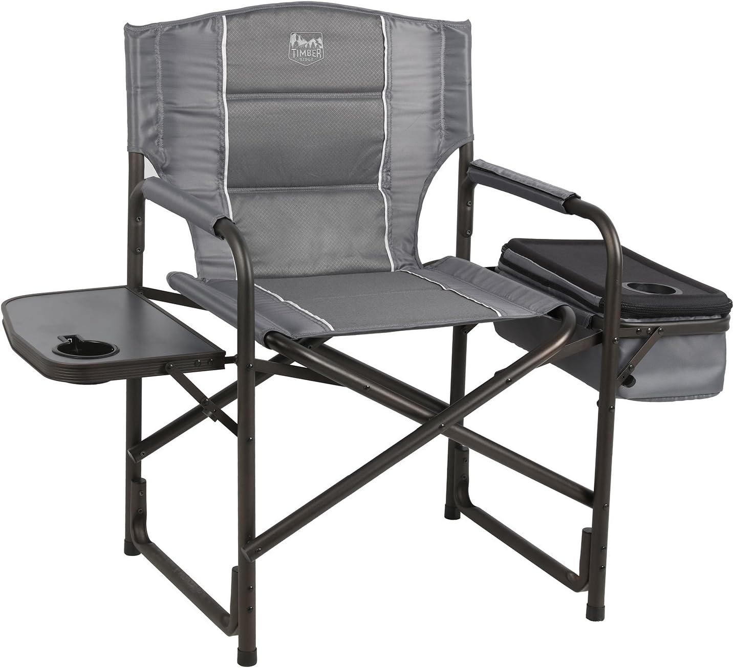 imageTIMBER RIDGE Lightweight Camping Chair Portable Laurel Directors Chair with Foldable Side Table Cooler Bag ampamp Mesh Pocket Compact Outdoor Folding Lawn Chair Supports 300lbs GreyGrey