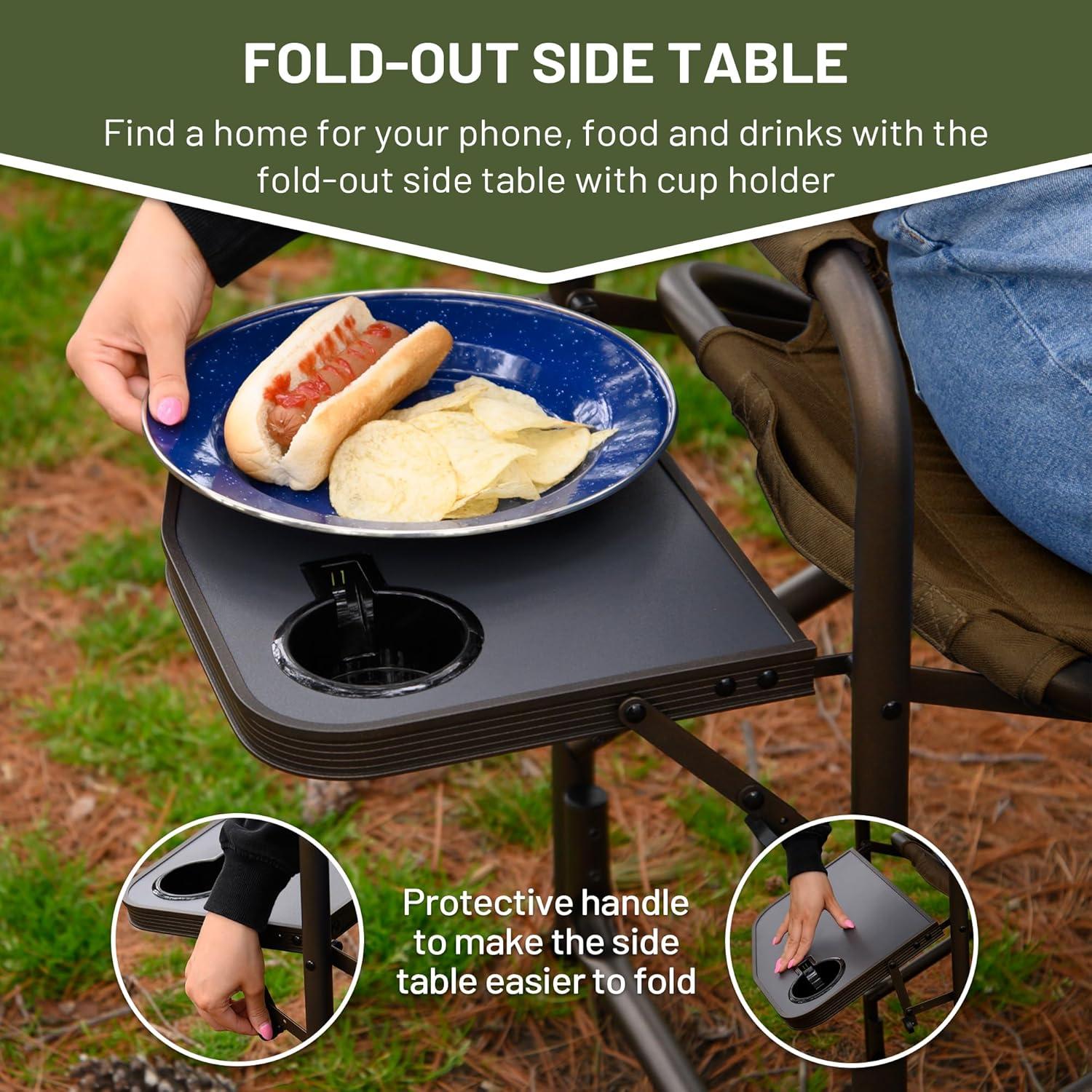 imageTIMBER RIDGE Lightweight Camping Chair Portable Laurel Directors Chair with Foldable Side Table Cooler Bag ampamp Mesh Pocket Compact Outdoor Folding Lawn Chair Supports 300lbs GreyEarth Brown