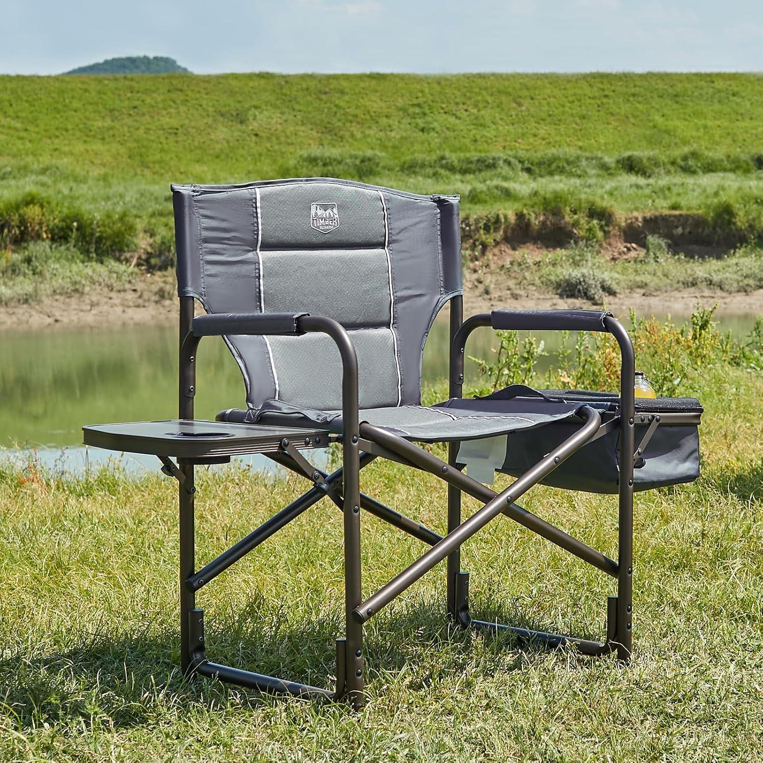 imageTIMBER RIDGE Lightweight Camping Chair Portable Laurel Directors Chair with Foldable Side Table Cooler Bag ampamp Mesh Pocket Compact Outdoor Folding Lawn Chair Supports 300lbs GreyGrey