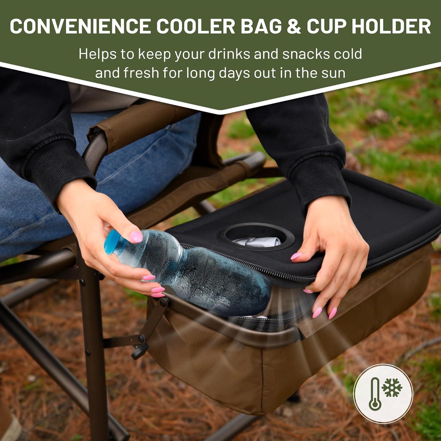 imageTIMBER RIDGE Lightweight Camping Chair Portable Laurel Directors Chair with Foldable Side Table Cooler Bag ampamp Mesh Pocket Compact Outdoor Folding Lawn Chair Supports 300lbs GreyEarth Brown