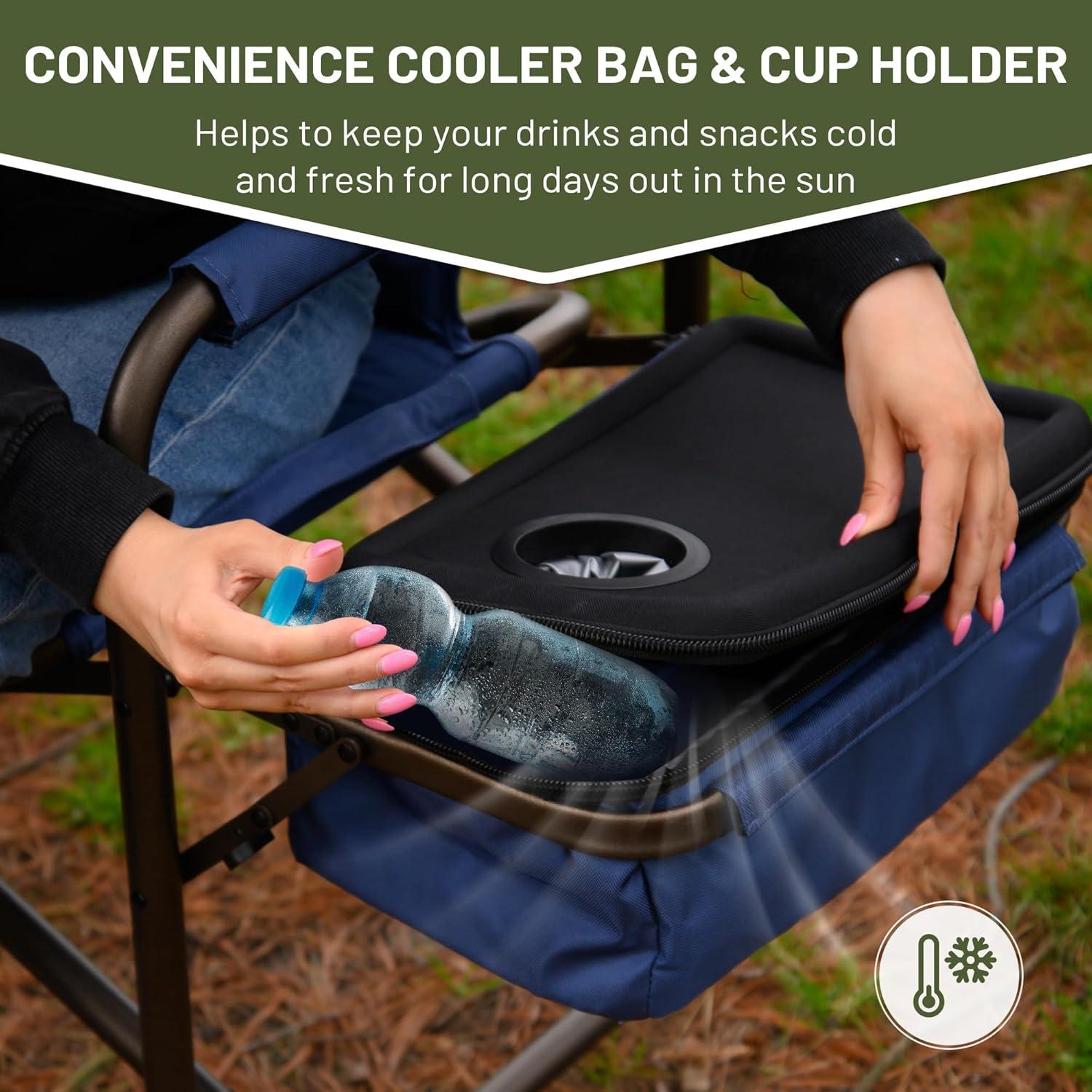 imageTIMBER RIDGE Lightweight Camping Chair Portable Laurel Directors Chair with Foldable Side Table Cooler Bag ampamp Mesh Pocket Compact Outdoor Folding Lawn Chair Supports 300lbs GreyBlue