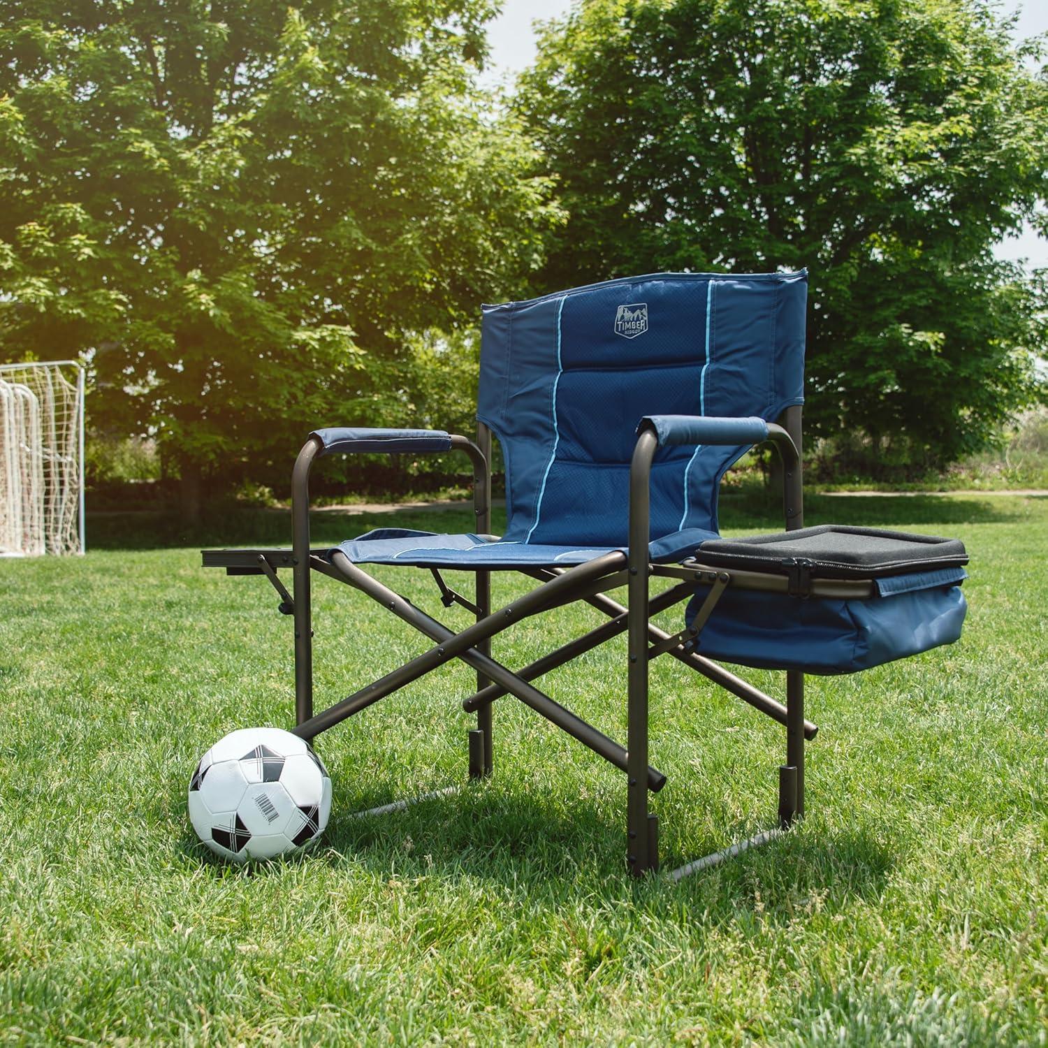 imageTIMBER RIDGE Lightweight Camping Chair Portable Laurel Directors Chair with Foldable Side Table Cooler Bag ampamp Mesh Pocket Compact Outdoor Folding Lawn Chair Supports 300lbs GreyBlue