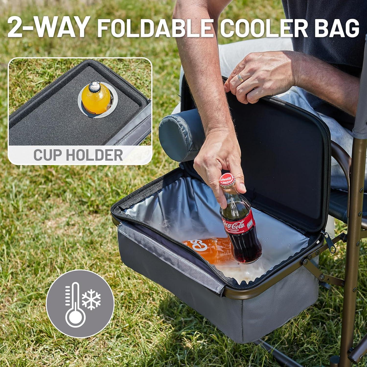 imageTIMBER RIDGE Lightweight Camping Chair Portable Laurel Directors Chair with Foldable Side Table Cooler Bag ampamp Mesh Pocket Compact Outdoor Folding Lawn Chair Supports 300lbs GreyGrey
