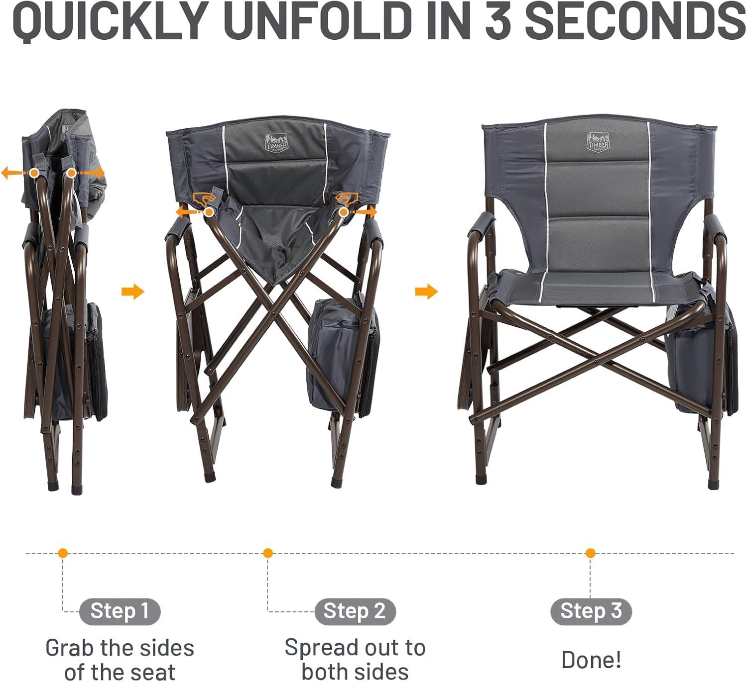imageTIMBER RIDGE Lightweight Camping Chair Portable Laurel Directors Chair with Foldable Side Table Cooler Bag ampamp Mesh Pocket Compact Outdoor Folding Lawn Chair Supports 300lbs GreyGrey
