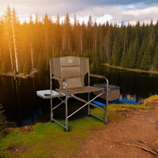 imageTIMBER RIDGE Lightweight Camping Chair Portable Laurel Directors Chair with Foldable Side Table Cooler Bag ampamp Mesh Pocket Compact Outdoor Folding Lawn Chair Supports 300lbs GreyEarth Brown