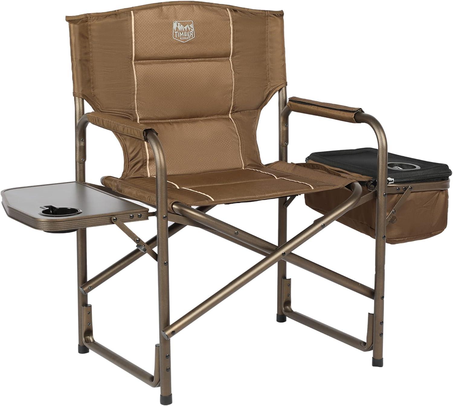 imageTIMBER RIDGE Lightweight Camping Chair Portable Laurel Directors Chair with Foldable Side Table Cooler Bag ampamp Mesh Pocket Compact Outdoor Folding Lawn Chair Supports 300lbs GreyEarth Brown