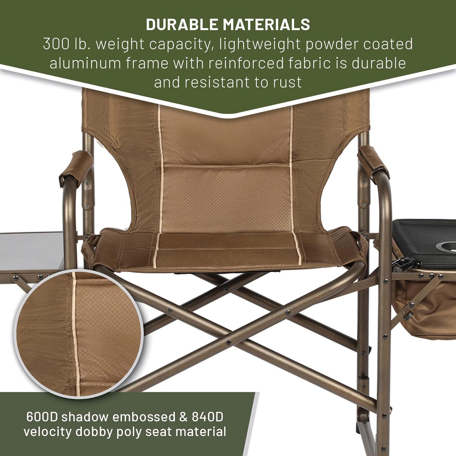 imageTIMBER RIDGE Lightweight Camping Chair Portable Laurel Directors Chair with Foldable Side Table Cooler Bag ampamp Mesh Pocket Compact Outdoor Folding Lawn Chair Supports 300lbs GreyEarth Brown