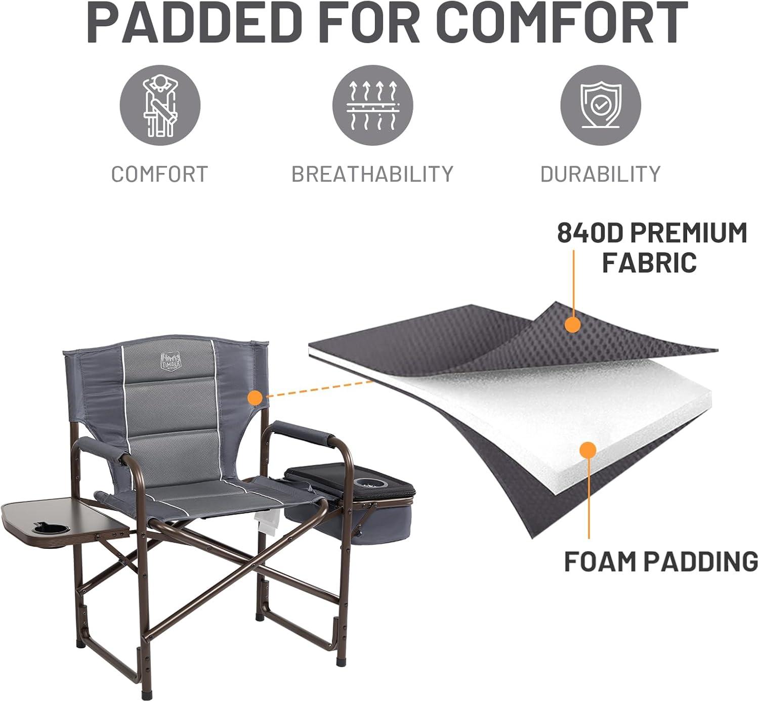 imageTIMBER RIDGE Lightweight Camping Chair Portable Laurel Directors Chair with Foldable Side Table Cooler Bag ampamp Mesh Pocket Compact Outdoor Folding Lawn Chair Supports 300lbs GreyGrey