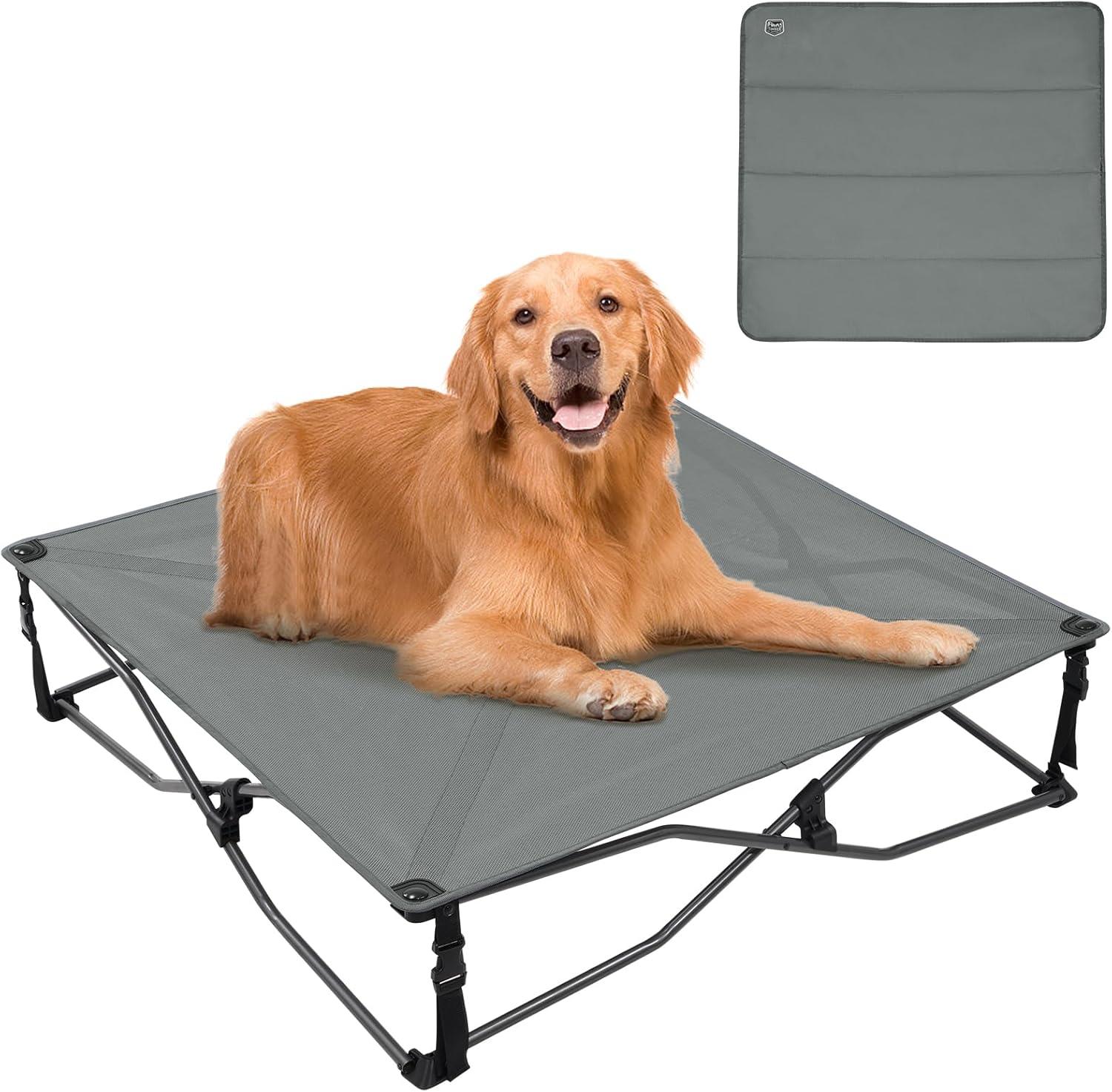 imageTIMBER RIDGE Outdoor Dog Bed Cooling Elevated Pet Bed Portable Raised Dog Bed with Breathable Mesh Dog Bed Foldable Dog Cot for Indoor ampamp Outside GreyPad Mat