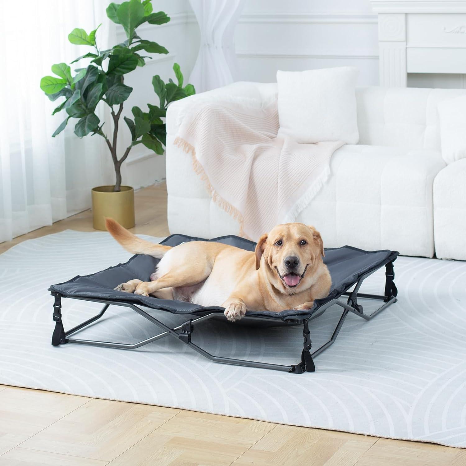 imageTIMBER RIDGE Outdoor Dog Bed Cooling Elevated Pet Bed Portable Raised Dog Bed with Breathable Mesh Dog Bed Foldable Dog Cot for Indoor ampamp Outside GreyPad Mat