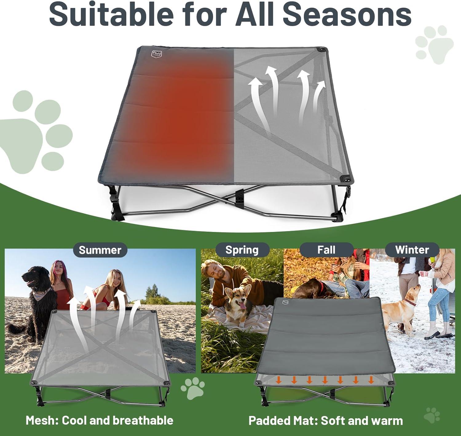 imageTIMBER RIDGE Outdoor Dog Bed Cooling Elevated Pet Bed Portable Raised Dog Bed with Breathable Mesh Dog Bed Foldable Dog Cot for Indoor ampamp Outside GreyPad Mat