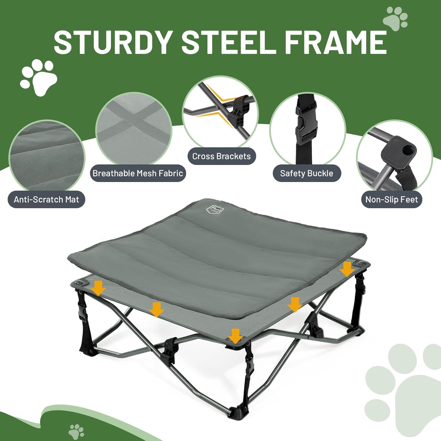 imageTIMBER RIDGE Outdoor Dog Bed Cooling Elevated Pet Bed Portable Raised Dog Bed with Breathable Mesh Dog Bed Foldable Dog Cot for Indoor ampamp Outside GreyPad Mat