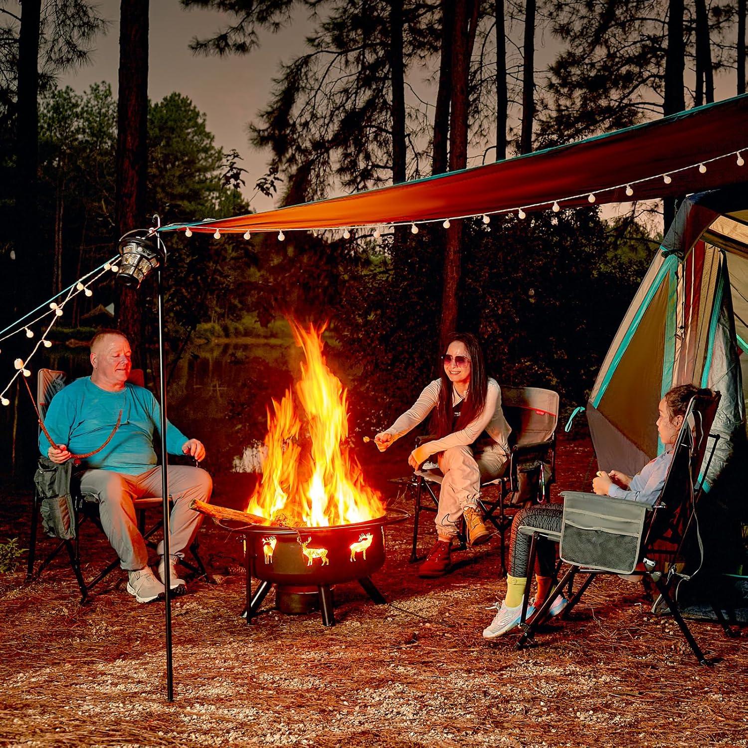 imageTIMBER RIDGE Oversized Camping Chair with Lumbar Support Portable Folding Chair Heavy Duty for Adults Supports 450 LBS for Outdoor Camping Lawn with High Back Cup Holder Side Pocket  BlueHeated Gray