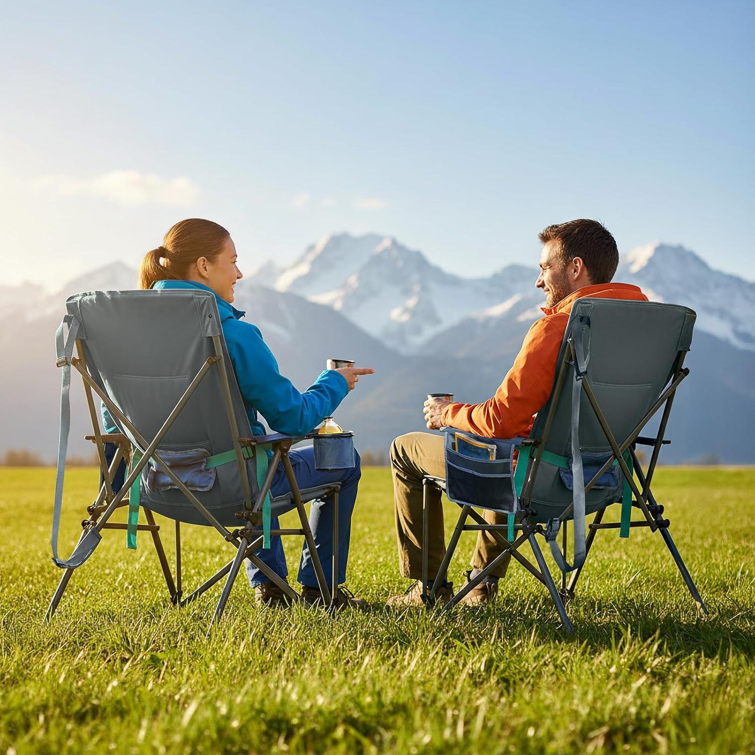imageTIMBER RIDGE Oversized Camping Chair with Lumbar Support Portable Folding Chair Heavy Duty for Adults Supports 450 LBS for Outdoor Camping Lawn with High Back Cup Holder Side Pocket  BlueBlue