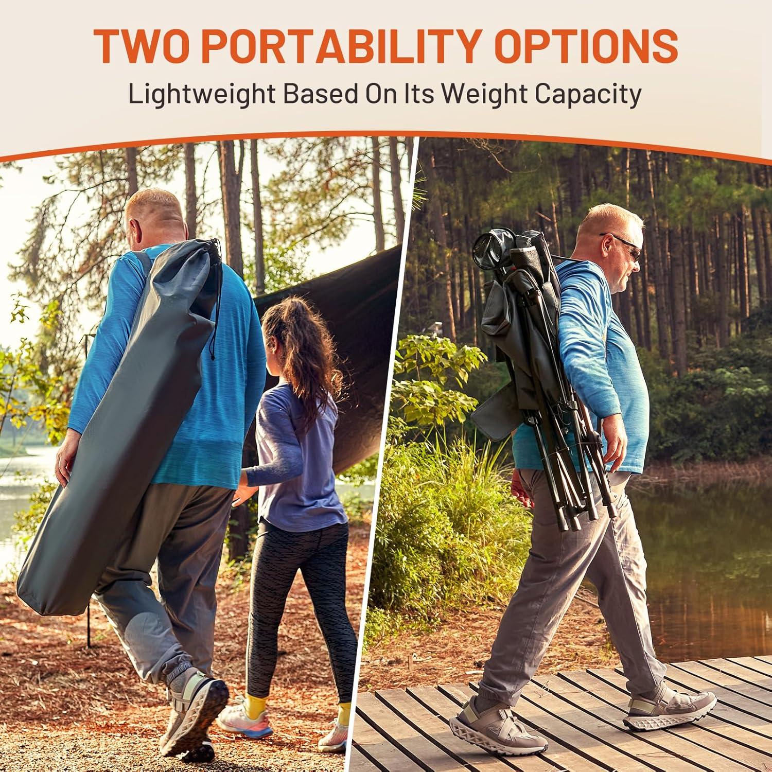 imageTIMBER RIDGE Oversized Camping Chair with Lumbar Support Portable Folding Chair Heavy Duty for Adults Supports 450 LBS for Outdoor Camping Lawn with High Back Cup Holder Side Pocket  BlueHeated Gray