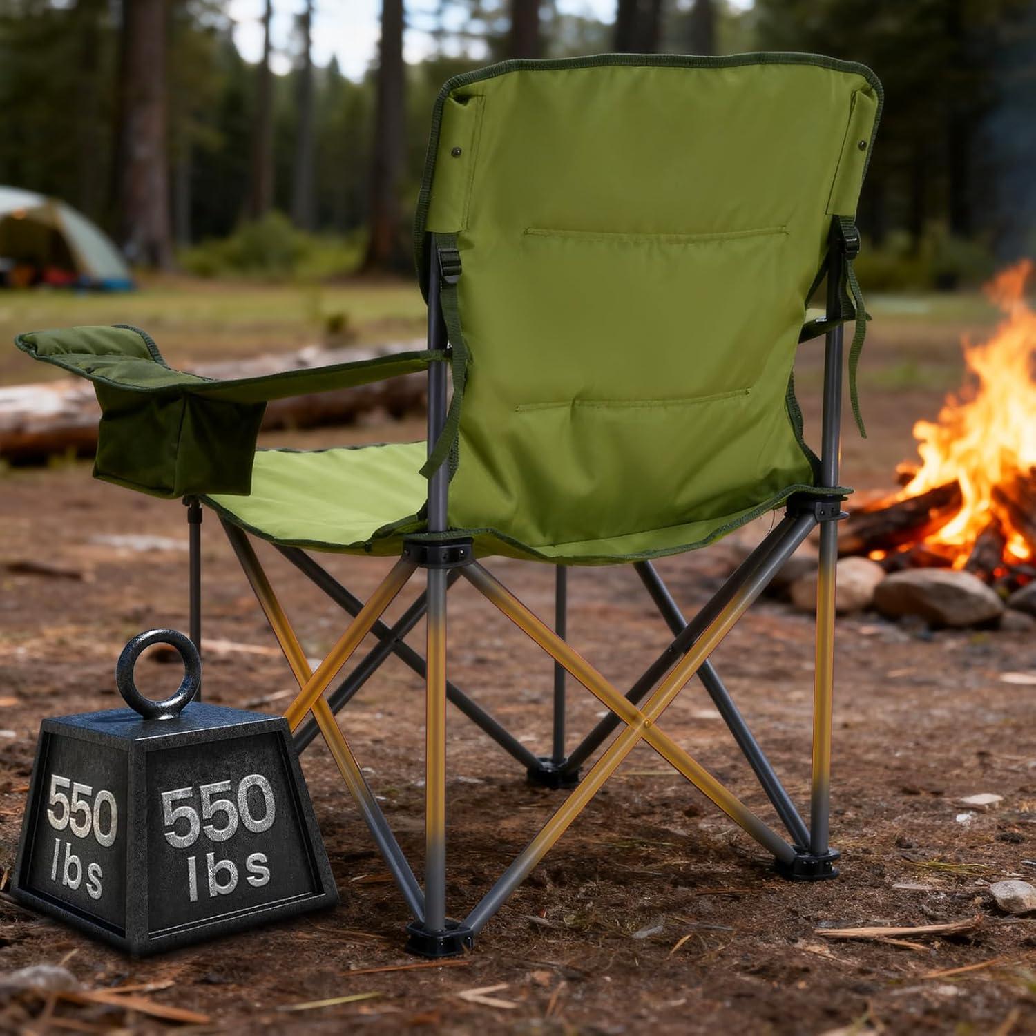 imageTIMBER RIDGE Oversized Folding Camping Chair for Adults Support 550 LBS Heavy Duty with Cup Holder Side Pocket for Camp Lawn Picnic Tan 2 PackGreen2 Pack