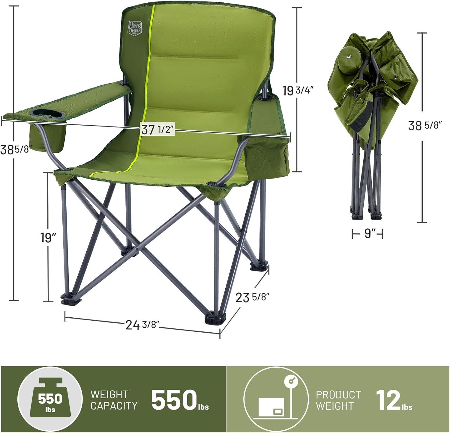 imageTIMBER RIDGE Oversized Folding Camping Chair for Adults Support 550 LBS Heavy Duty with Cup Holder Side Pocket for Camp Lawn Picnic Tan 2 PackGreen2 Pack