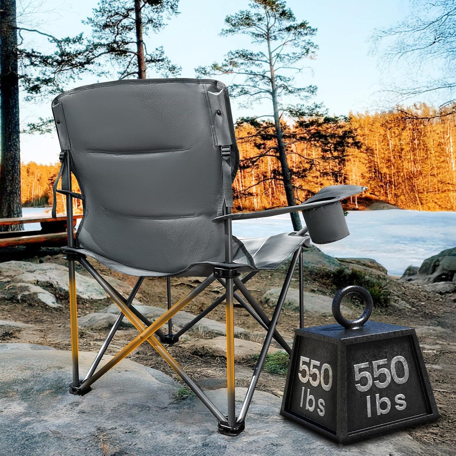 imageTIMBER RIDGE Oversized Folding Camping Chair for Adults Support 550 LBS Heavy Duty with Cup Holder Side Pocket for Camp Lawn Picnic Tan 2 PackGrey
