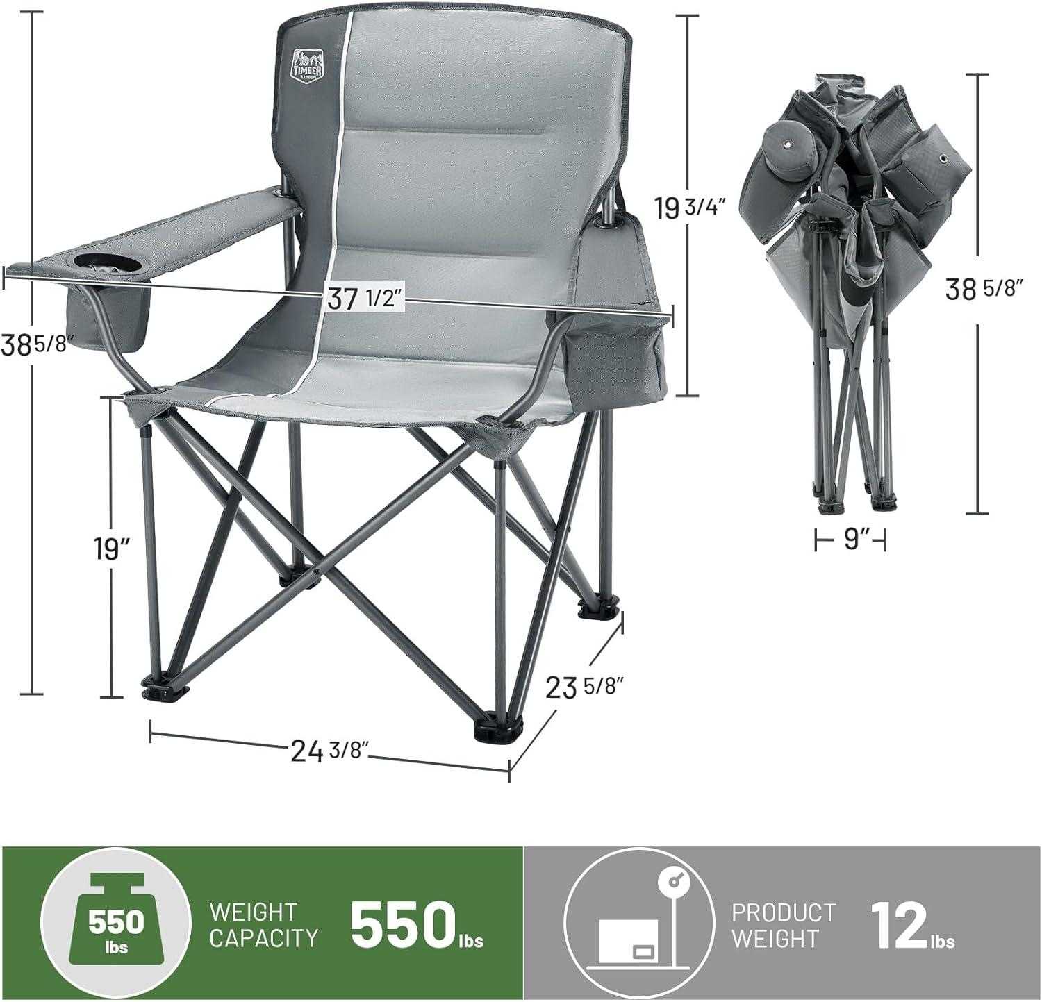 imageTIMBER RIDGE Oversized Folding Camping Chair for Adults Support 550 LBS Heavy Duty with Cup Holder Side Pocket for Camp Lawn Picnic Tan 2 PackGrey