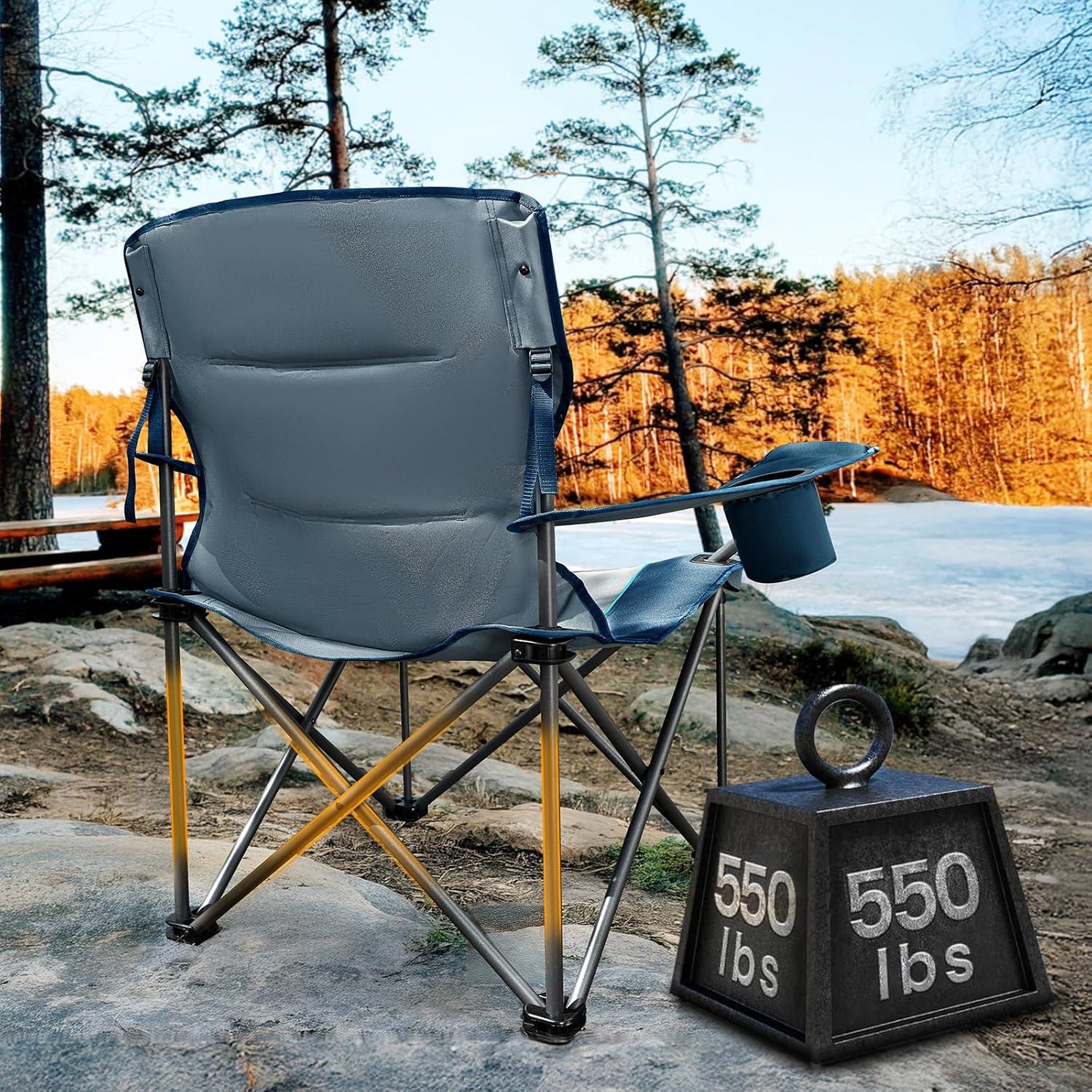 imageTIMBER RIDGE Oversized Folding Camping Chair for Adults Support 550 LBS Heavy Duty with Cup Holder Side Pocket for Camp Lawn Picnic Tan 2 PackNavyupgrade