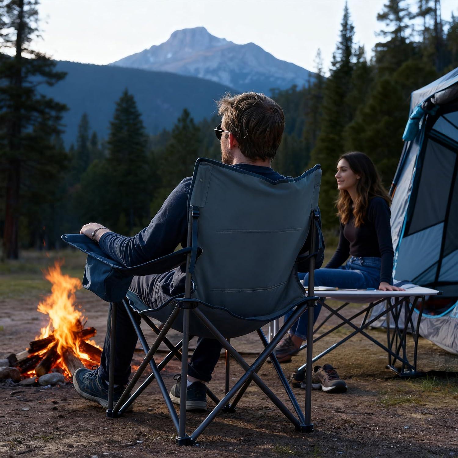 imageTIMBER RIDGE Oversized Folding Camping Chair for Adults Support 550 LBS Heavy Duty with Cup Holder Side Pocket for Camp Lawn Picnic Tan 2 PackNavyupgrade