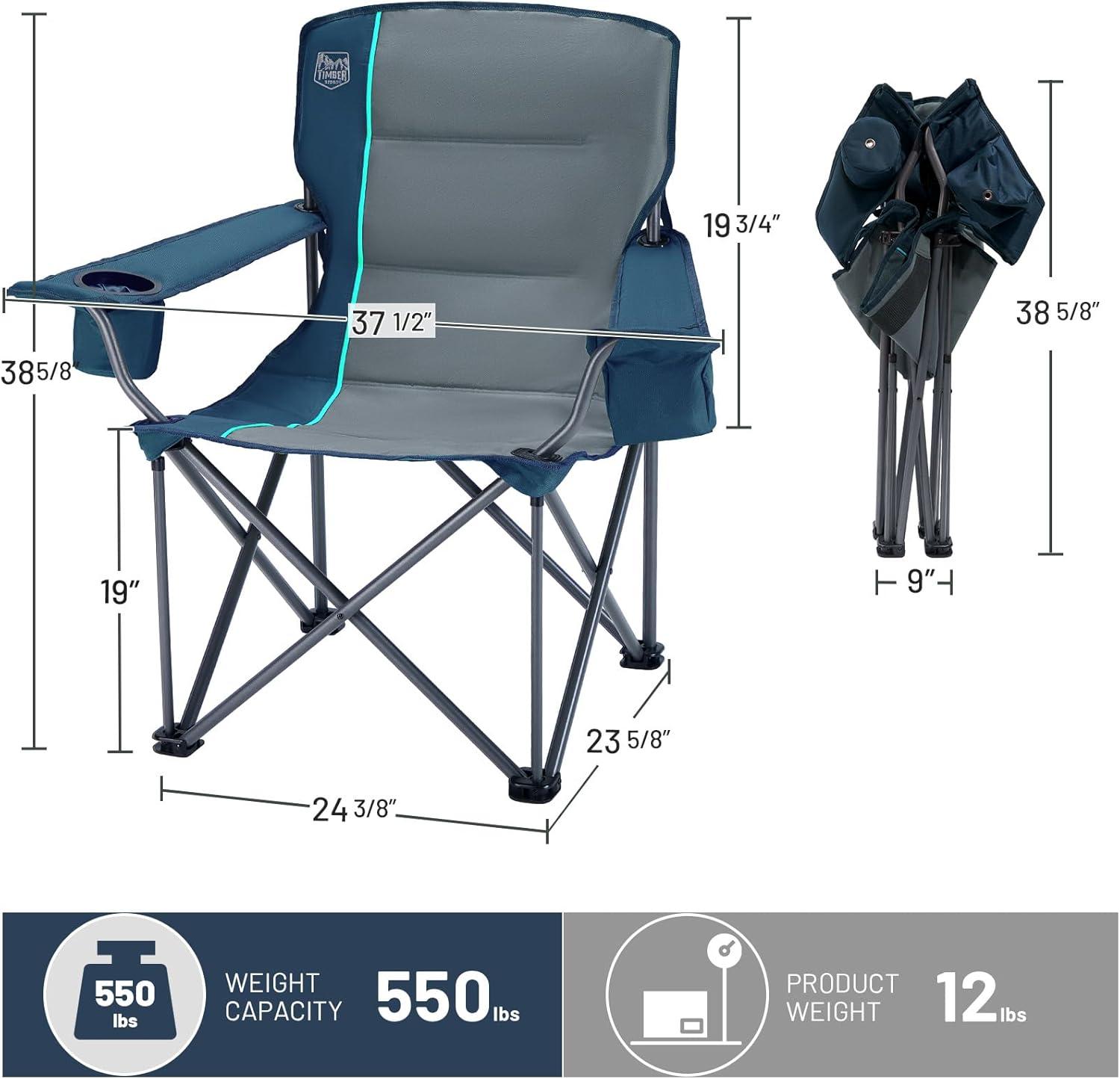 imageTIMBER RIDGE Oversized Folding Camping Chair for Adults Support 550 LBS Heavy Duty with Cup Holder Side Pocket for Camp Lawn Picnic Tan 2 PackNavyupgrade