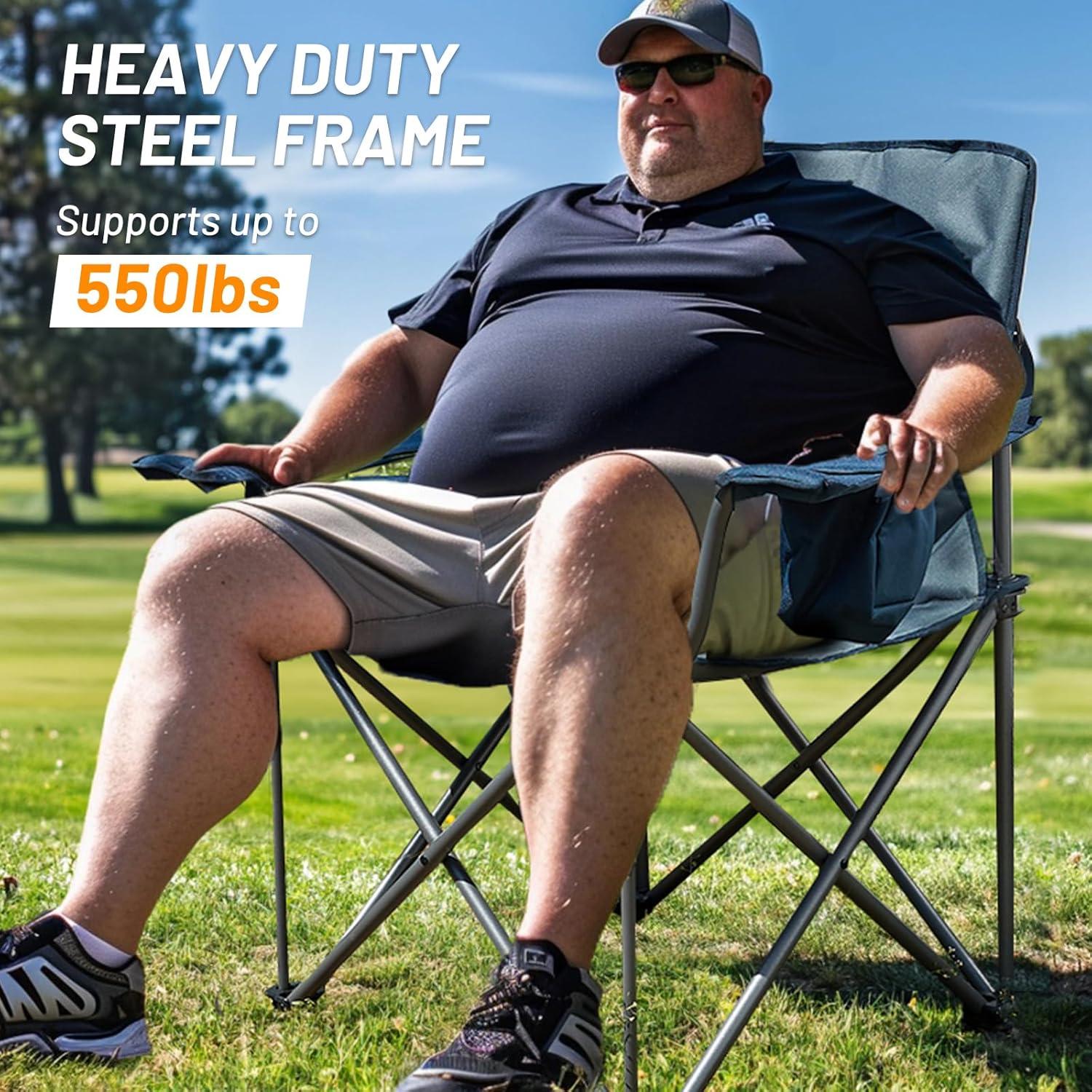 imageTIMBER RIDGE Oversized Folding Camping Chair for Adults Support 550 LBS Heavy Duty with Cup Holder Side Pocket for Camp Lawn Picnic Tan 2 PackNavyupgrade
