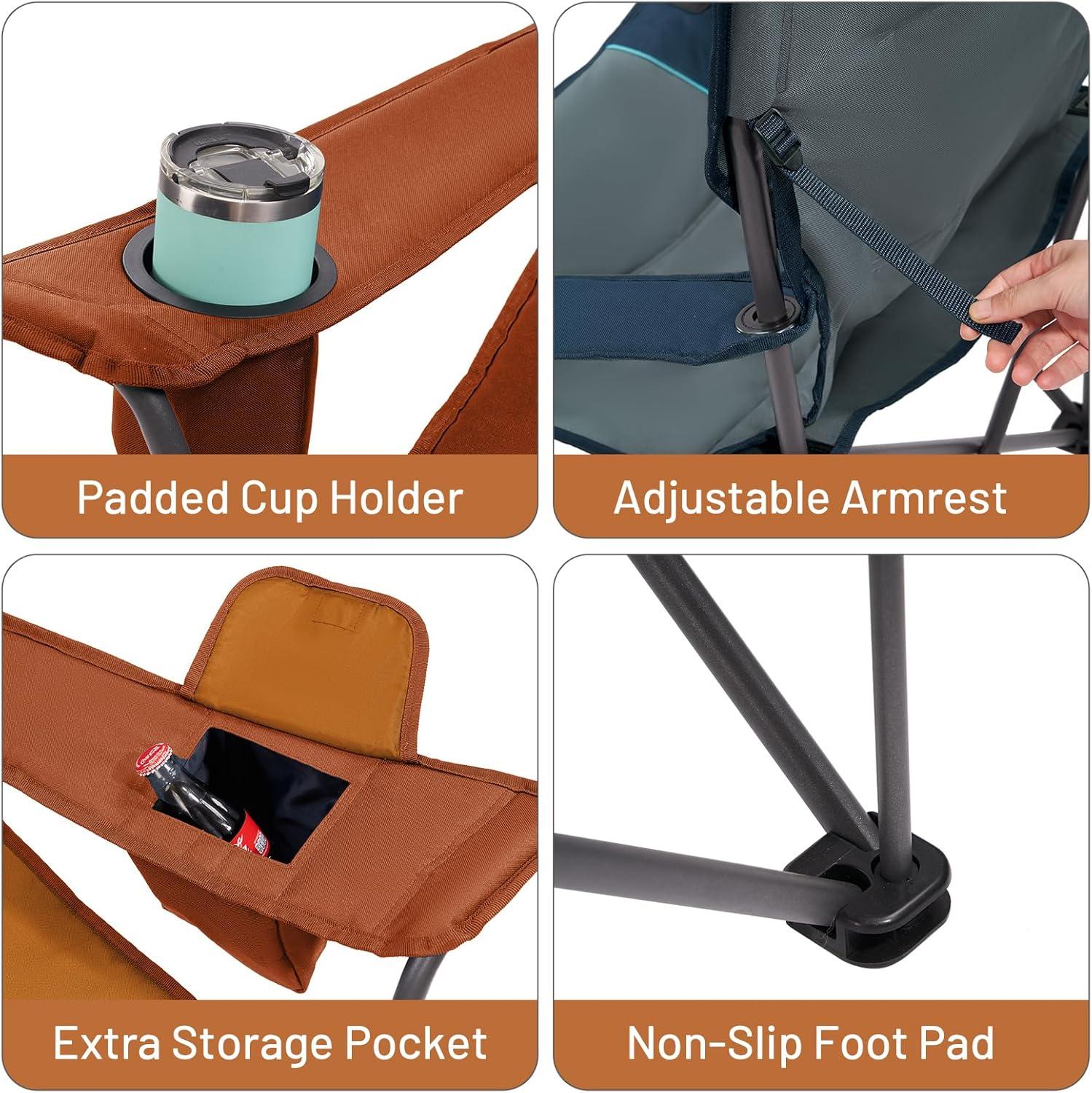 imageTIMBER RIDGE Oversized Folding Camping Chair for Adults Support 550 LBS Heavy Duty with Cup Holder Side Pocket for Camp Lawn Picnic Tan 2 PackOrange2 Pack