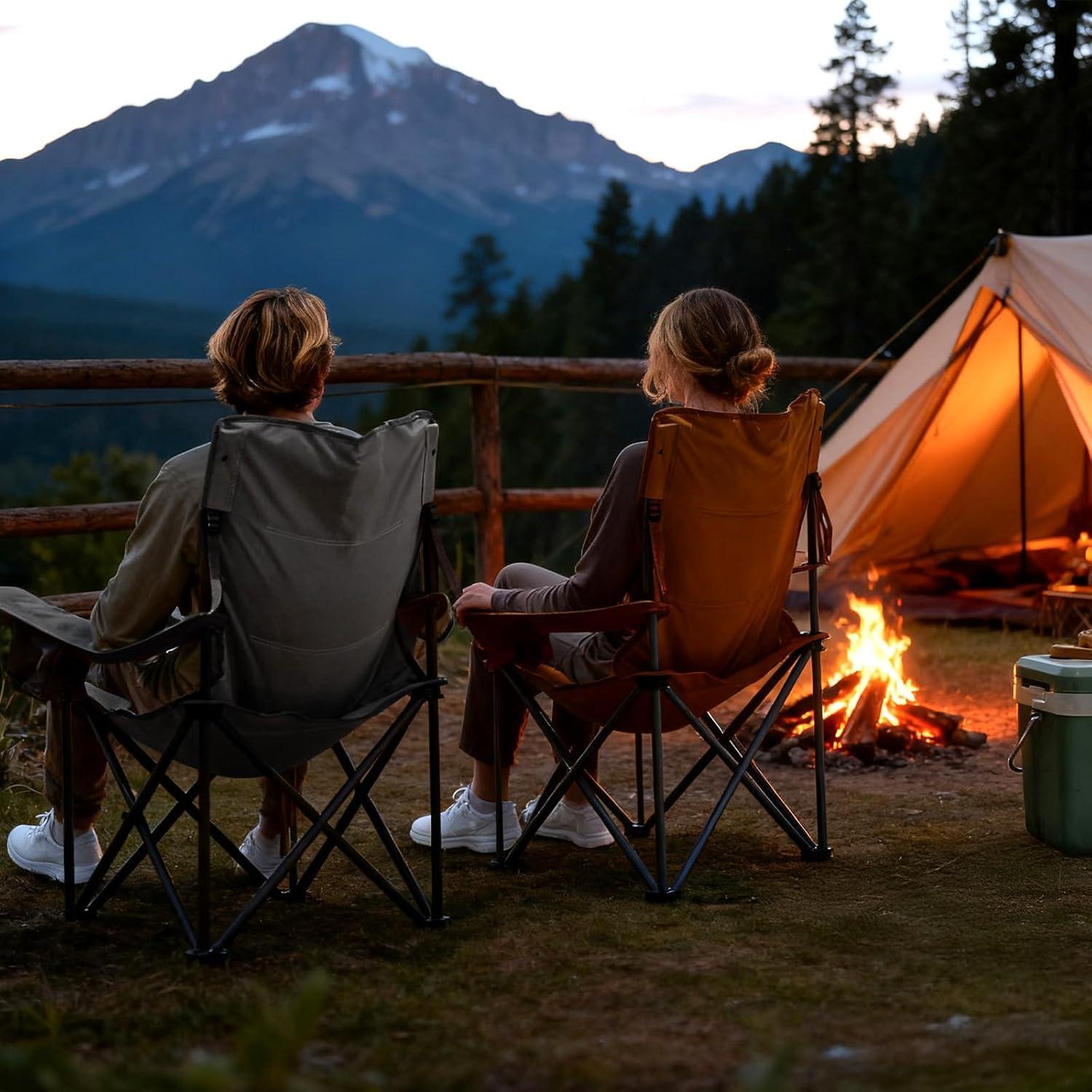 imageTIMBER RIDGE Oversized Folding Camping Chair for Adults Support 550 LBS Heavy Duty with Cup Holder Side Pocket for Camp Lawn Picnic Tan 2 PackOrange2 Pack