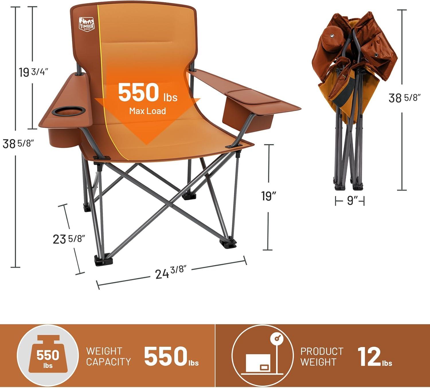 imageTIMBER RIDGE Oversized Folding Camping Chair for Adults Support 550 LBS Heavy Duty with Cup Holder Side Pocket for Camp Lawn Picnic Tan 2 PackOrange2 Pack