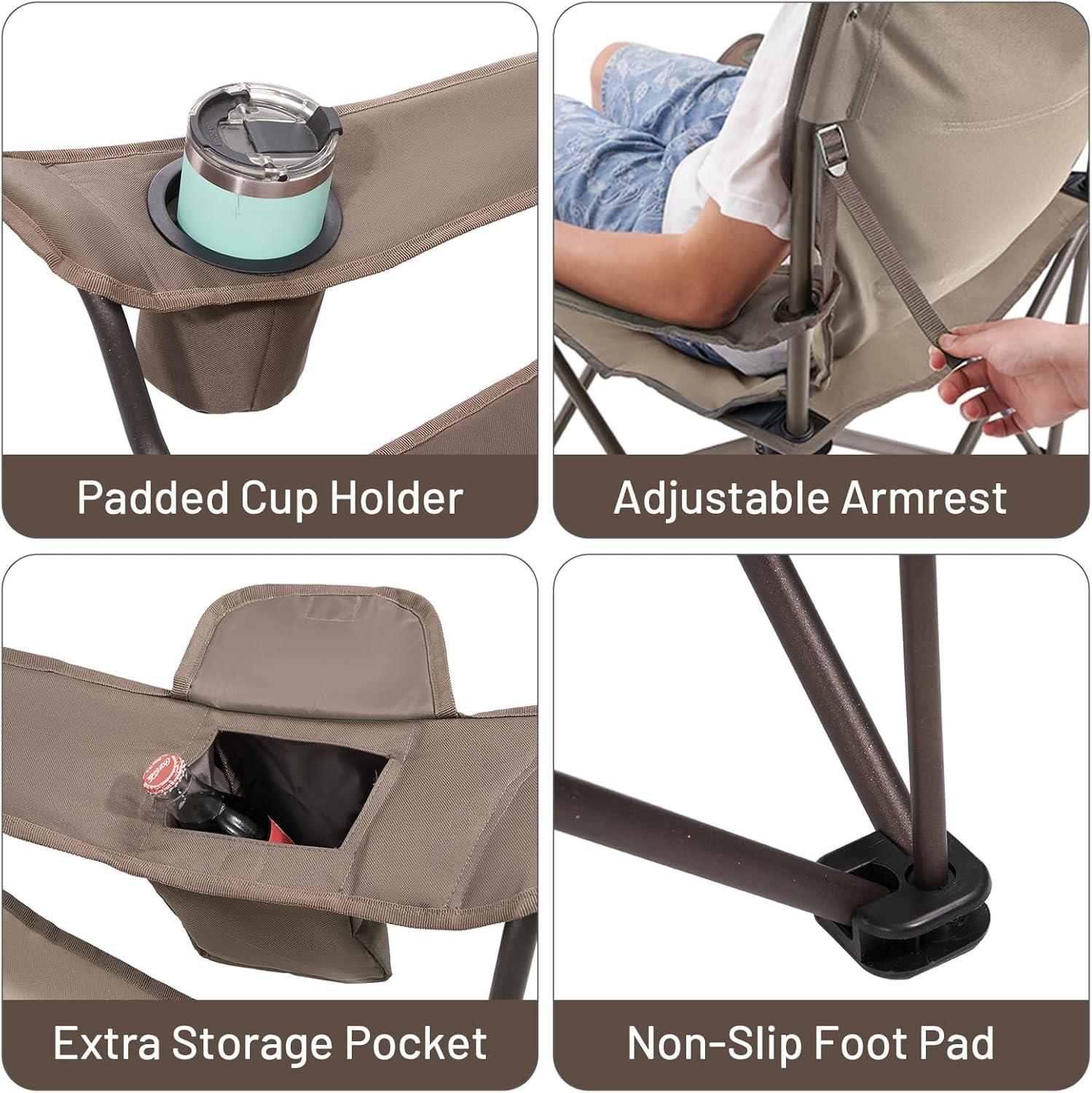 imageTIMBER RIDGE Oversized Folding Camping Chair for Adults Support 550 LBS Heavy Duty with Cup Holder Side Pocket for Camp Lawn Picnic Tan 2 PackTan2 Pack