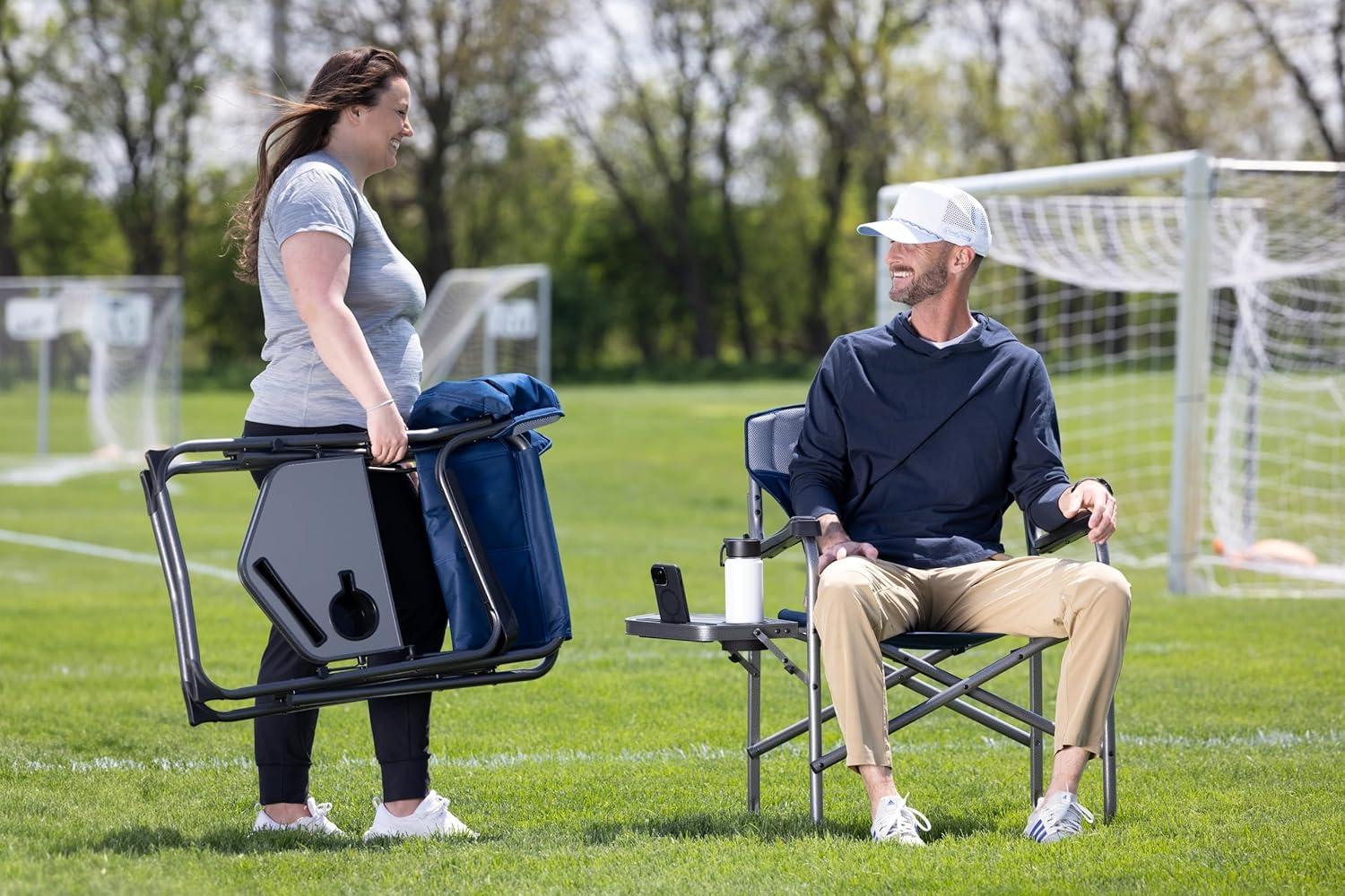 imageTIMBER RIDGE Portable Folding Directors Chair 2Pack  Lightweight Camping ampamp Tailgating Chairs with Side Table ampamp Cup Holder Supports 300 lbs  Outdoor Recreation