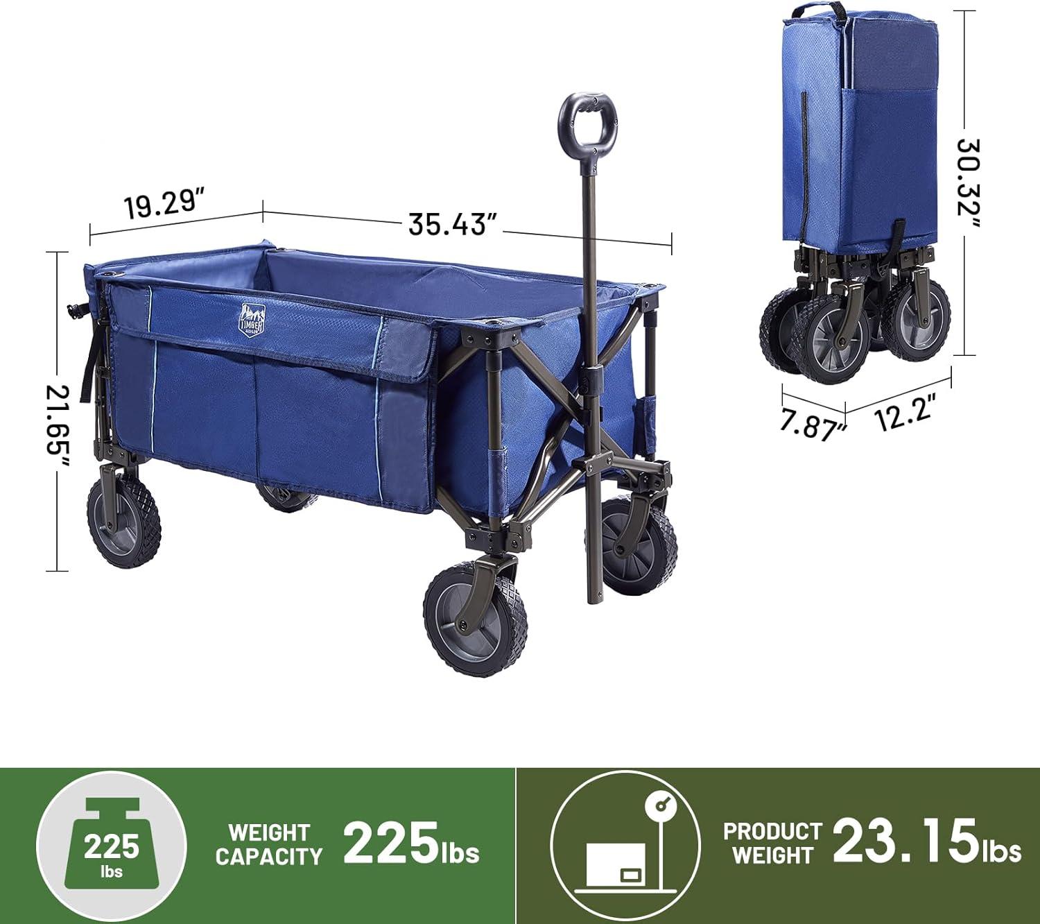imageTIMBER RIDGE Tailgate Collapsible Folding Wagon Cart Heavy Duty Utility Push Pull Beach Wagon Foldable Outdoor Grocery Cart with Side Pockets for Camping Garden Shopping Holds 225 lbs Blue