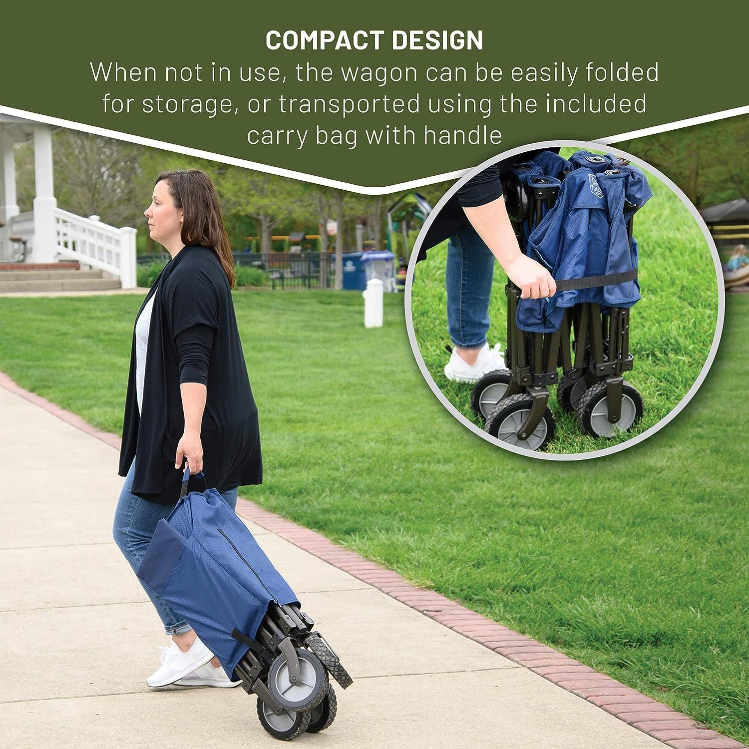 imageTIMBER RIDGE Tailgate Collapsible Folding Wagon Cart Heavy Duty Utility Push Pull Beach Wagon Foldable Outdoor Grocery Cart with Side Pockets for Camping Garden Shopping Holds 225 lbs Blue