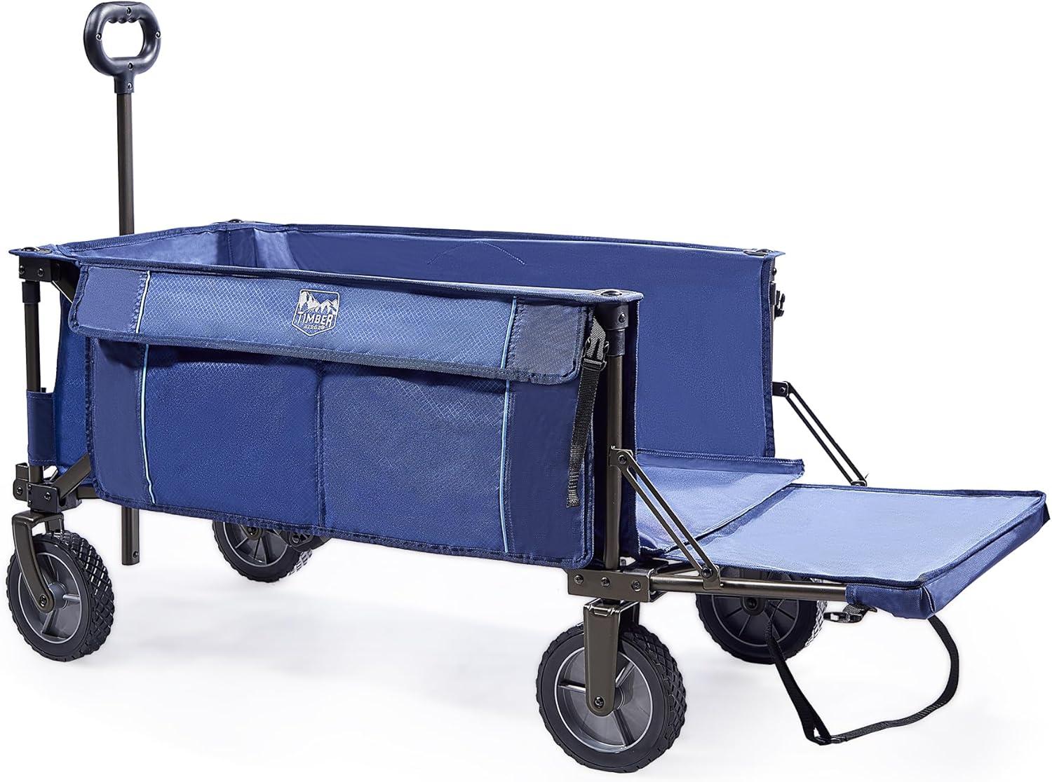 imageTIMBER RIDGE Tailgate Collapsible Folding Wagon Cart Heavy Duty Utility Push Pull Beach Wagon Foldable Outdoor Grocery Cart with Side Pockets for Camping Garden Shopping Holds 225 lbs Blue