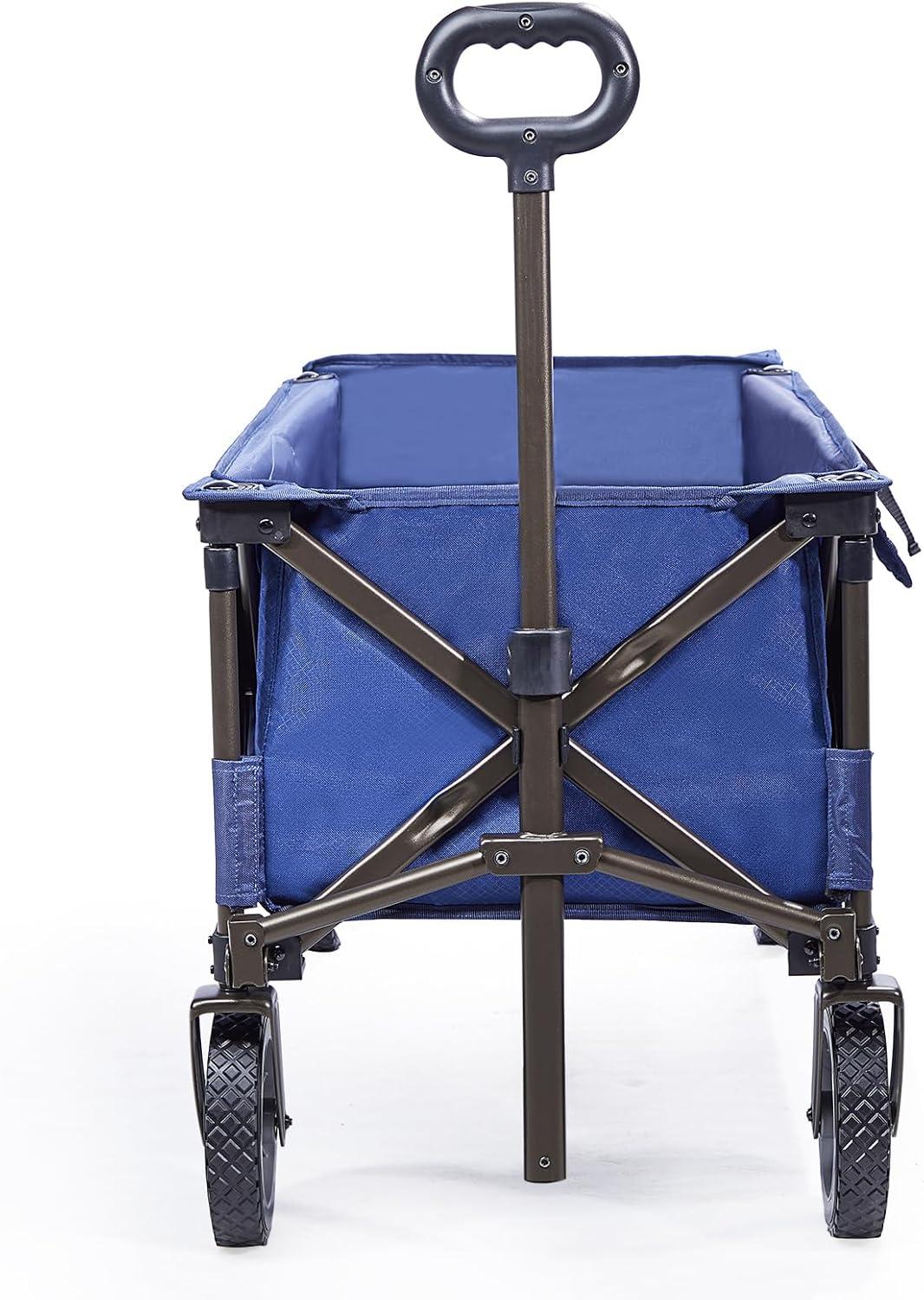 imageTIMBER RIDGE Tailgate Collapsible Folding Wagon Cart Heavy Duty Utility Push Pull Beach Wagon Foldable Outdoor Grocery Cart with Side Pockets for Camping Garden Shopping Holds 225 lbs Blue
