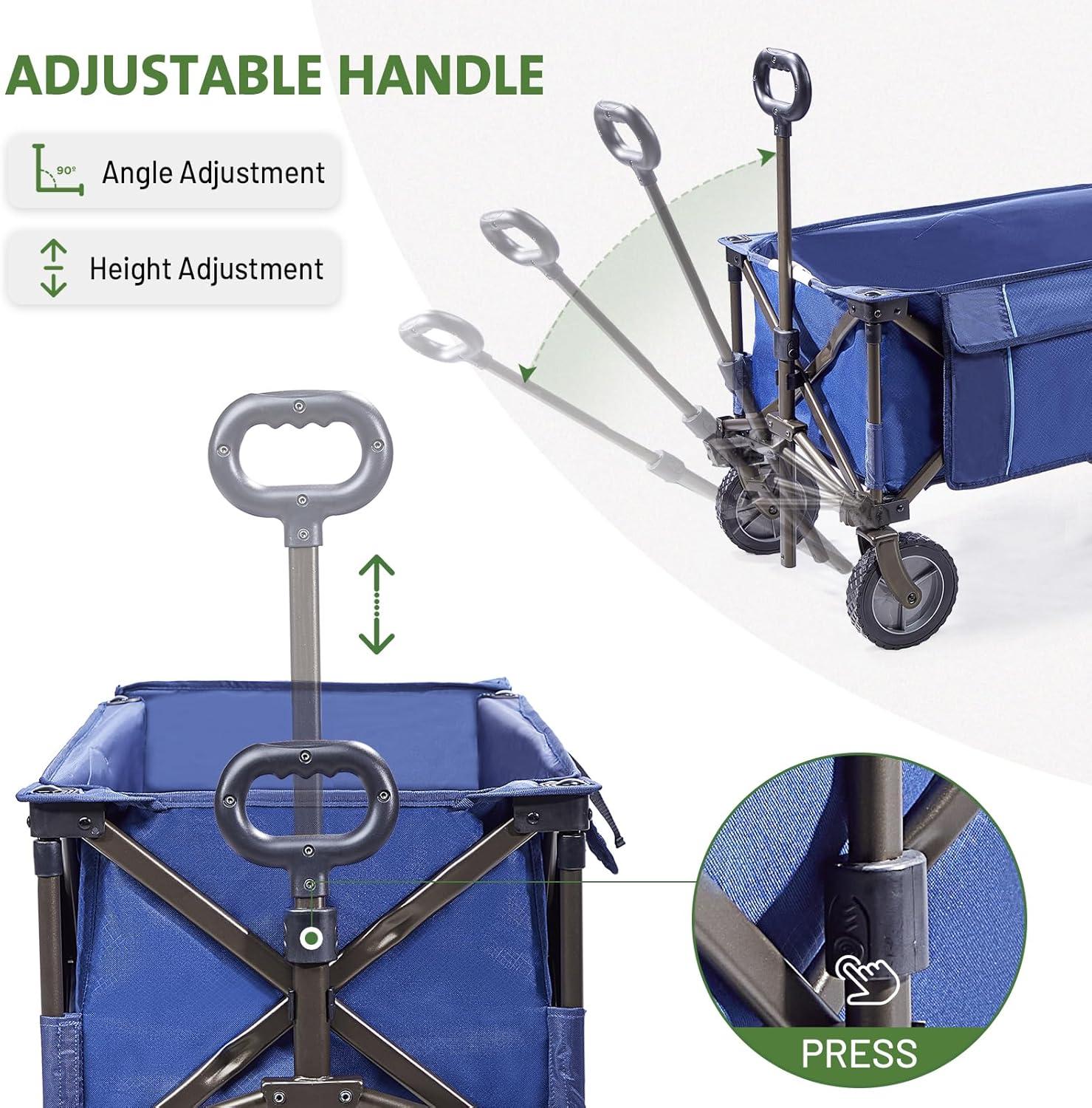 imageTIMBER RIDGE Tailgate Collapsible Folding Wagon Cart Heavy Duty Utility Push Pull Beach Wagon Foldable Outdoor Grocery Cart with Side Pockets for Camping Garden Shopping Holds 225 lbs Blue