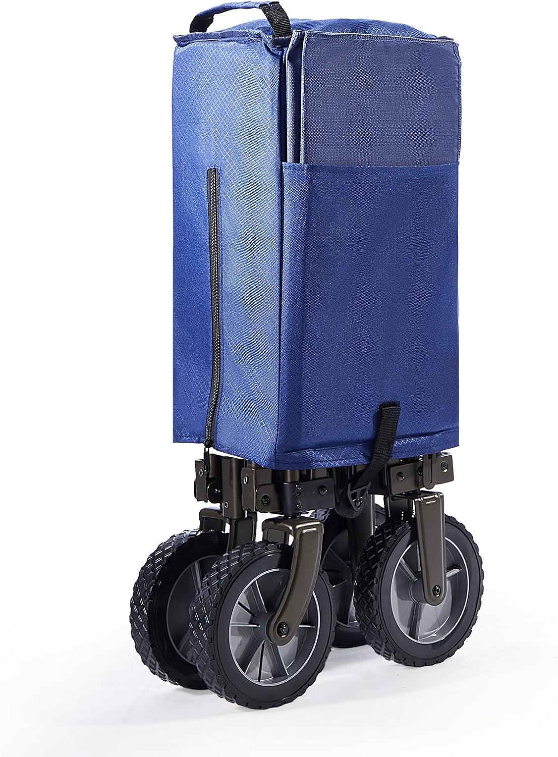 imageTIMBER RIDGE Tailgate Collapsible Folding Wagon Cart Heavy Duty Utility Push Pull Beach Wagon Foldable Outdoor Grocery Cart with Side Pockets for Camping Garden Shopping Holds 225 lbs Blue