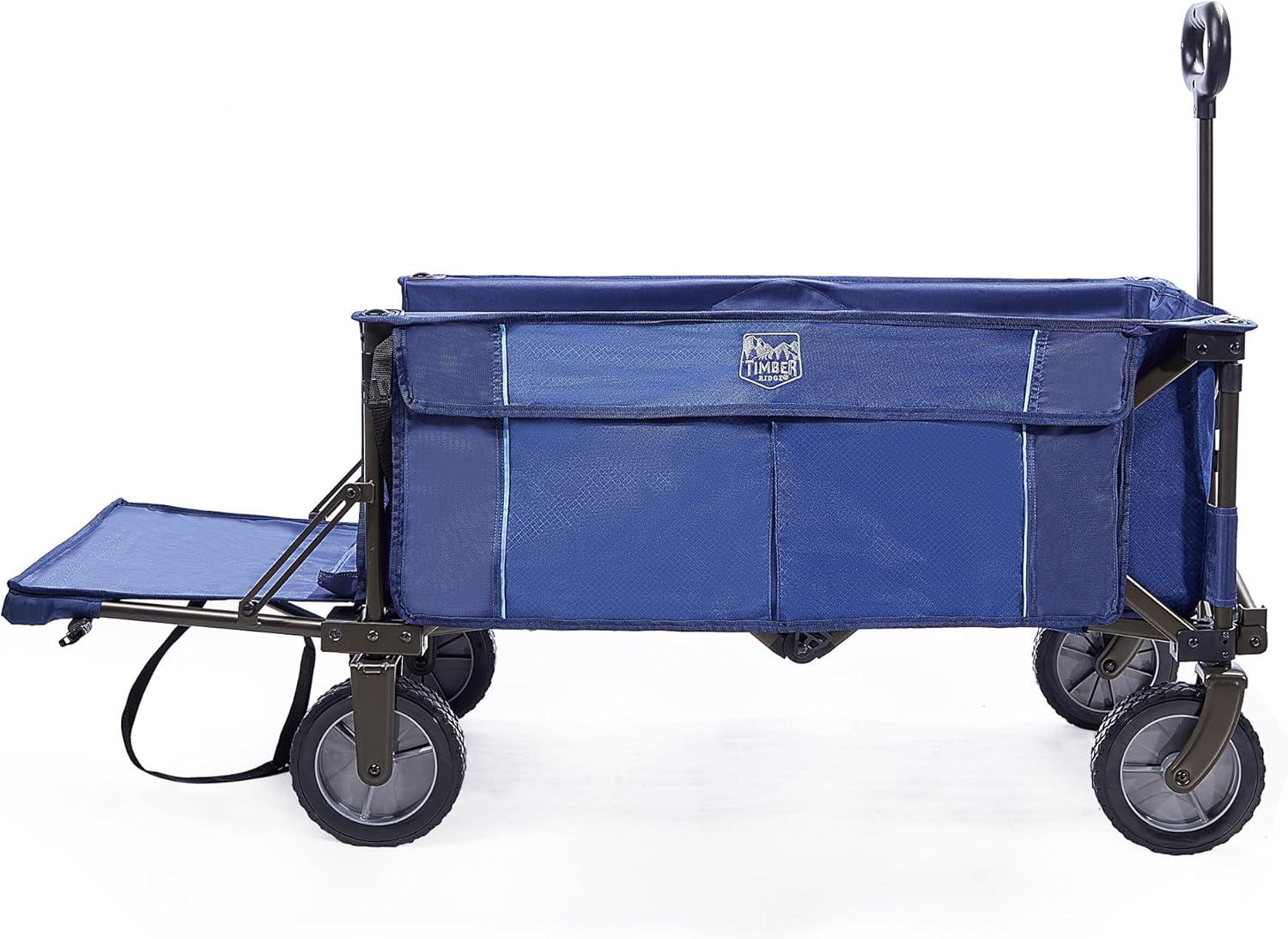 imageTIMBER RIDGE Tailgate Collapsible Folding Wagon Cart Heavy Duty Utility Push Pull Beach Wagon Foldable Outdoor Grocery Cart with Side Pockets for Camping Garden Shopping Holds 225 lbs Blue