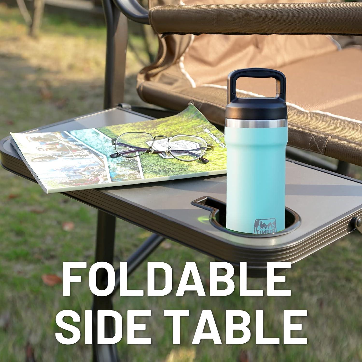 imageTIMBER RIDGE XXL Upgraded Oversized Directors Chairs with Foldable Side Table Detachable Side Pocket Heavy Duty Folding Camping Chair up to 600 Lbs Weight Capacity Grey Ideal Gift 2 PackBrown