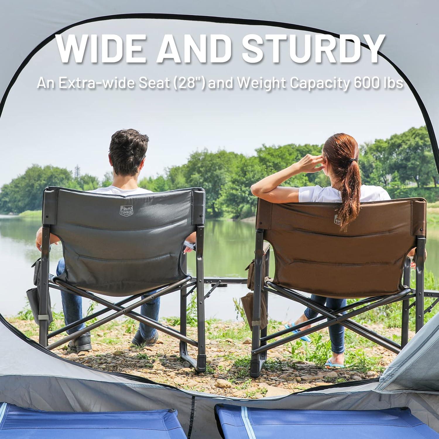 imageTIMBER RIDGE XXL Upgraded Oversized Directors Chairs with Foldable Side Table Detachable Side Pocket Heavy Duty Folding Camping Chair up to 600 Lbs Weight Capacity Grey Ideal Gift 2 PackBrown