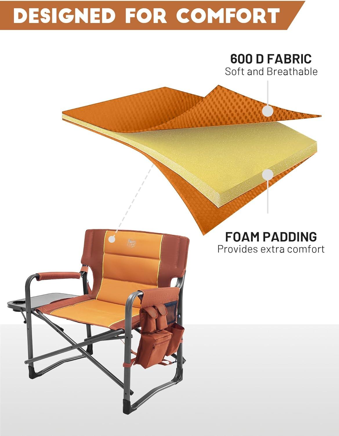 imageTIMBER RIDGE XXL Upgraded Oversized Directors Chairs with Foldable Side Table Detachable Side Pocket Heavy Duty Folding Camping Chair up to 600 Lbs Weight Capacity Grey Ideal Gift 2 PackOrange