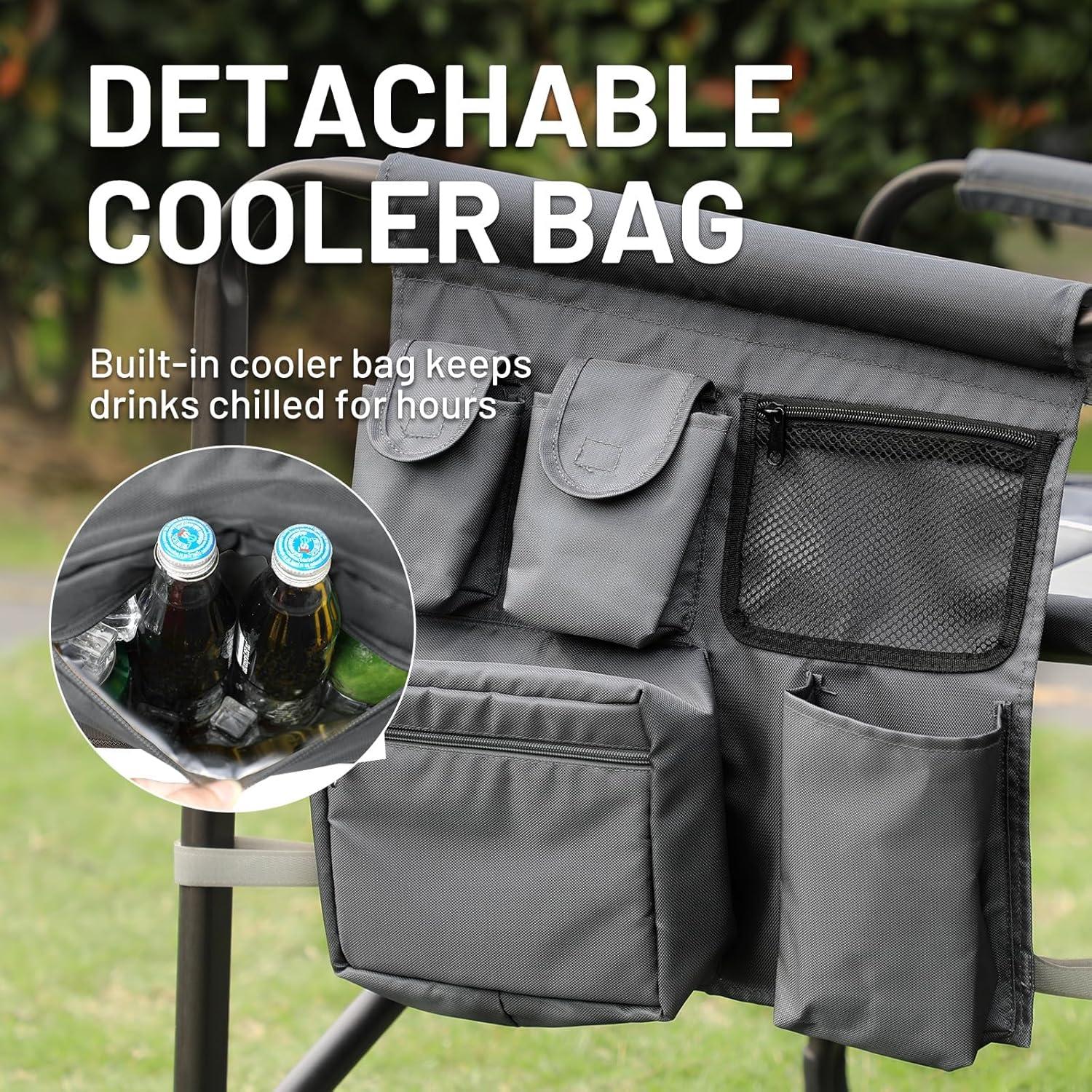 imageTIMBER RIDGE XXL Upgraded Oversized Directors Chairs with Foldable Side Table Detachable Side Pocket Heavy Duty Folding Camping Chair up to 600 Lbs Weight Capacity Grey Ideal Gift 2 PackDark Grey2 Pack