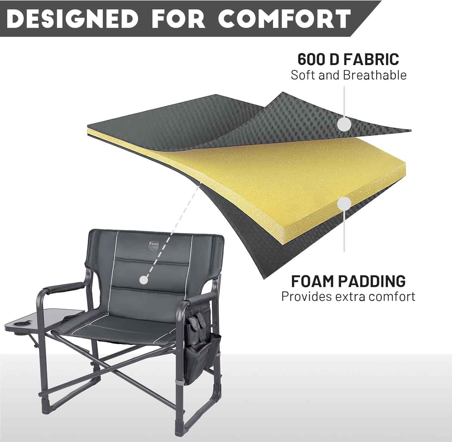 imageTIMBER RIDGE XXL Upgraded Oversized Directors Chairs with Foldable Side Table Detachable Side Pocket Heavy Duty Folding Camping Chair up to 600 Lbs Weight Capacity Grey Ideal Gift 2 PackDark Grey2 Pack