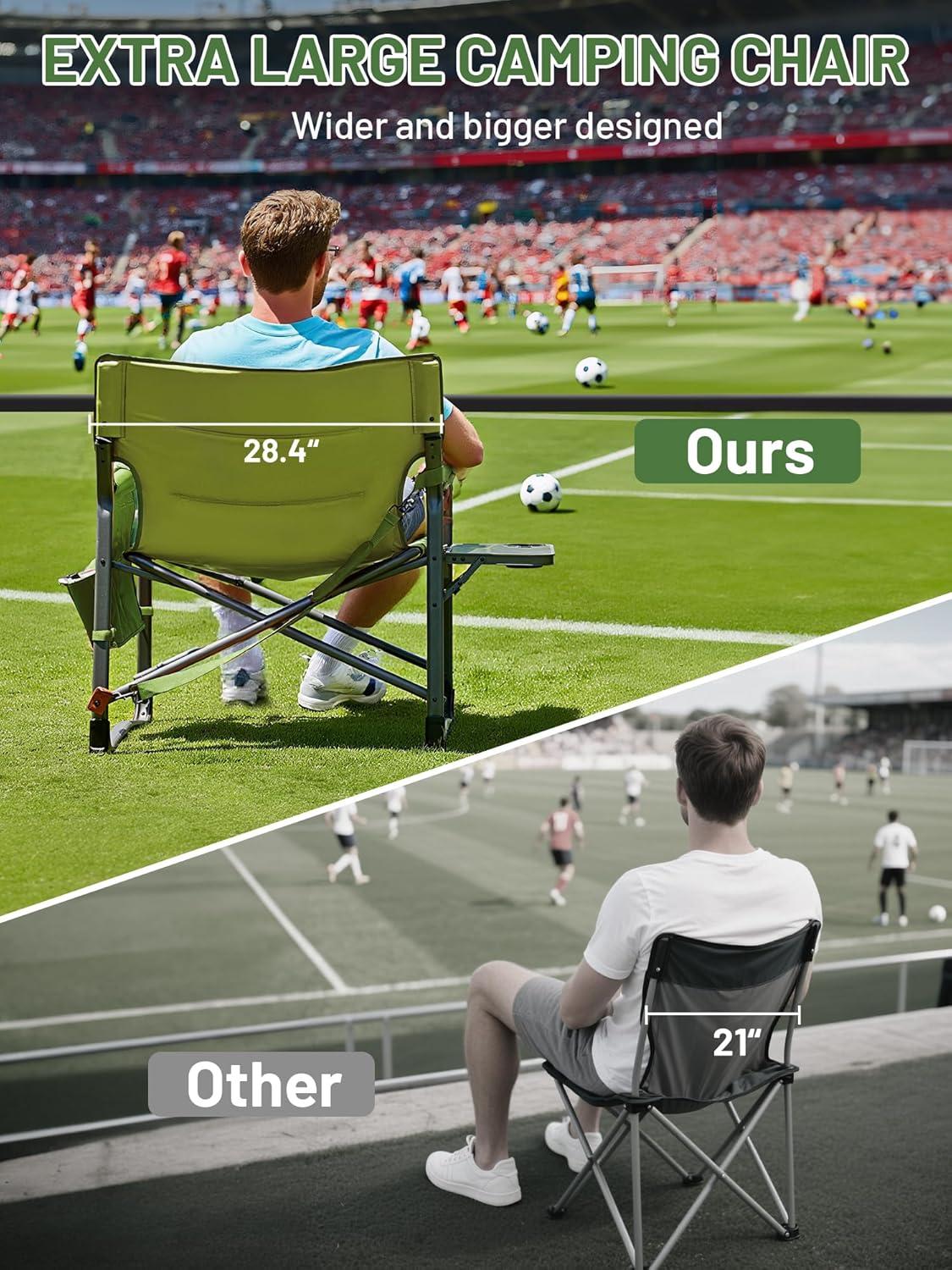 imageTIMBER RIDGE XXL Upgraded Oversized Directors Chairs with Foldable Side Table Detachable Side Pocket Heavy Duty Folding Camping Chair up to 600 Lbs Weight Capacity Grey Ideal Gift 2 PackGreen