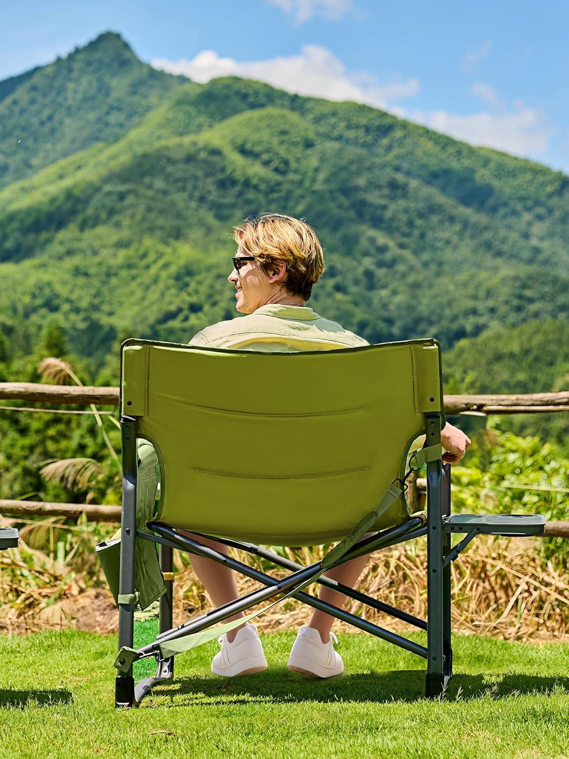 imageTIMBER RIDGE XXL Upgraded Oversized Directors Chairs with Foldable Side Table Detachable Side Pocket Heavy Duty Folding Camping Chair up to 600 Lbs Weight Capacity Grey Ideal Gift 2 PackGreen