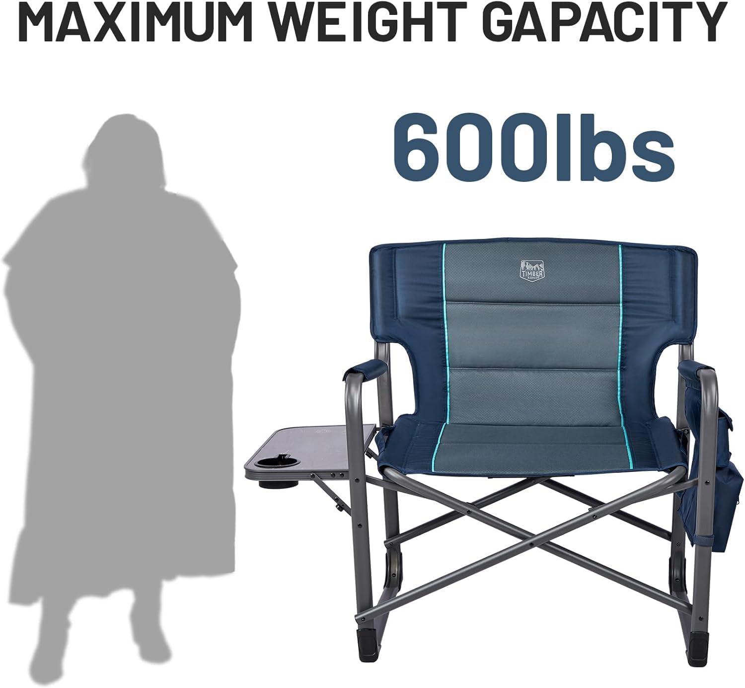 imageTIMBER RIDGE XXL Upgraded Oversized Directors Chairs with Foldable Side Table Detachable Side Pocket Heavy Duty Folding Camping Chair up to 600 Lbs Weight Capacity Grey Ideal Gift 2 PackBlue2 Pack